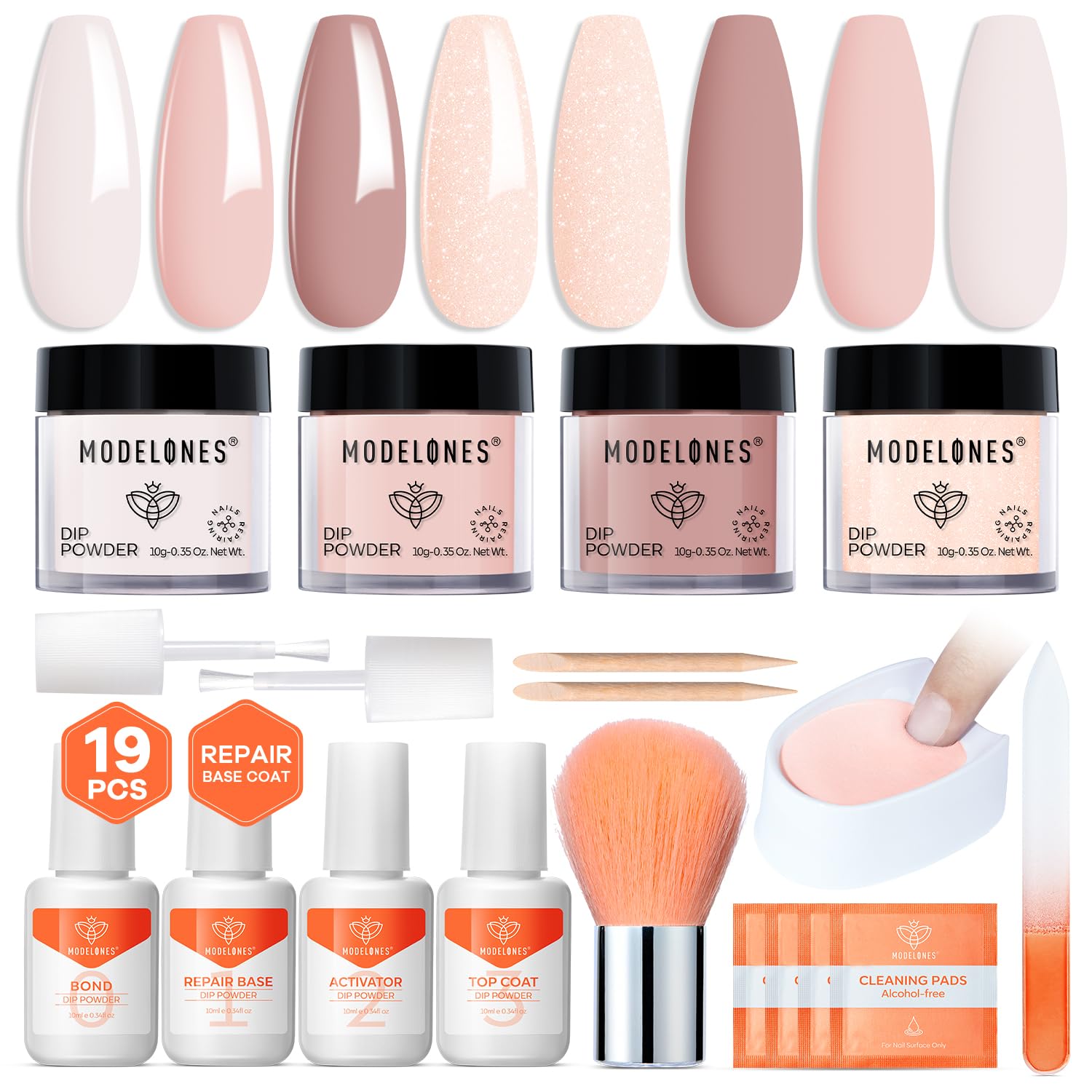 Detalle de Modelones Dip Powder Nail Kit: 4 Colors with No-Lamp Easy at-Home French & Nail Art Starter Set