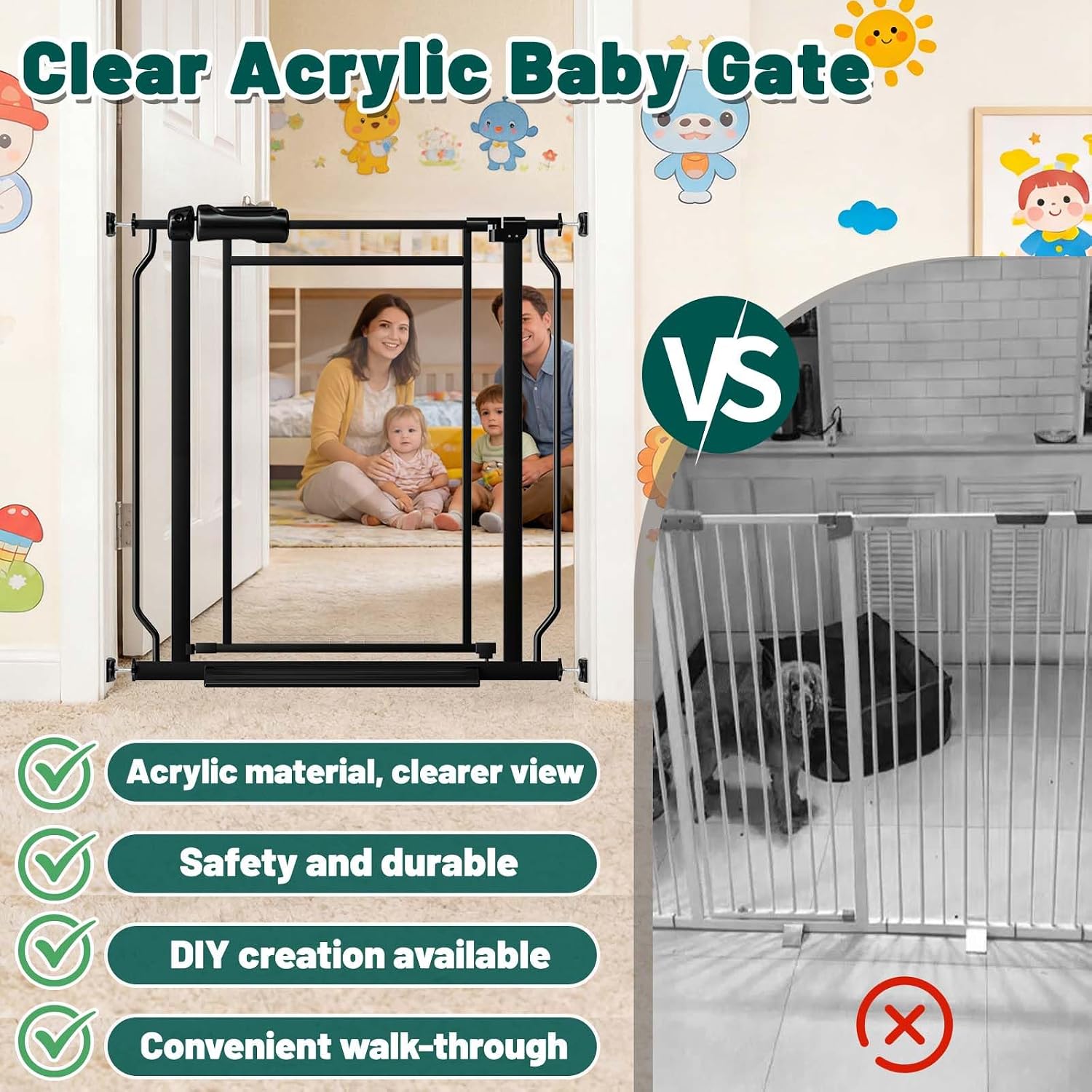 Detalle 2 de Fairy Baby W448 Extra-Wide Clear Baby Gate with Triple Lock and Auto-Close