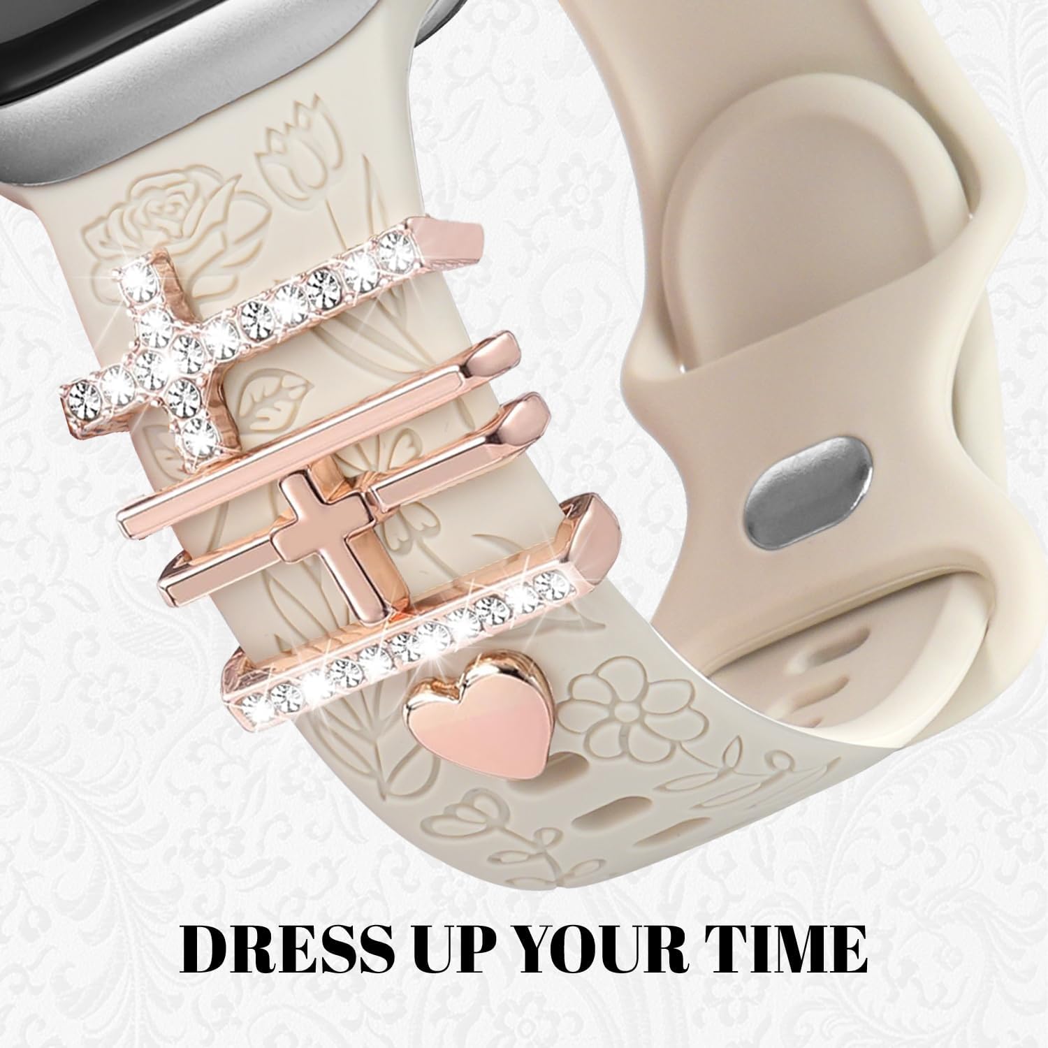 Thumbnail 2 de Designer Flower Engraved Strap with Charming Decoration for Apple Watch – 38–46mm
