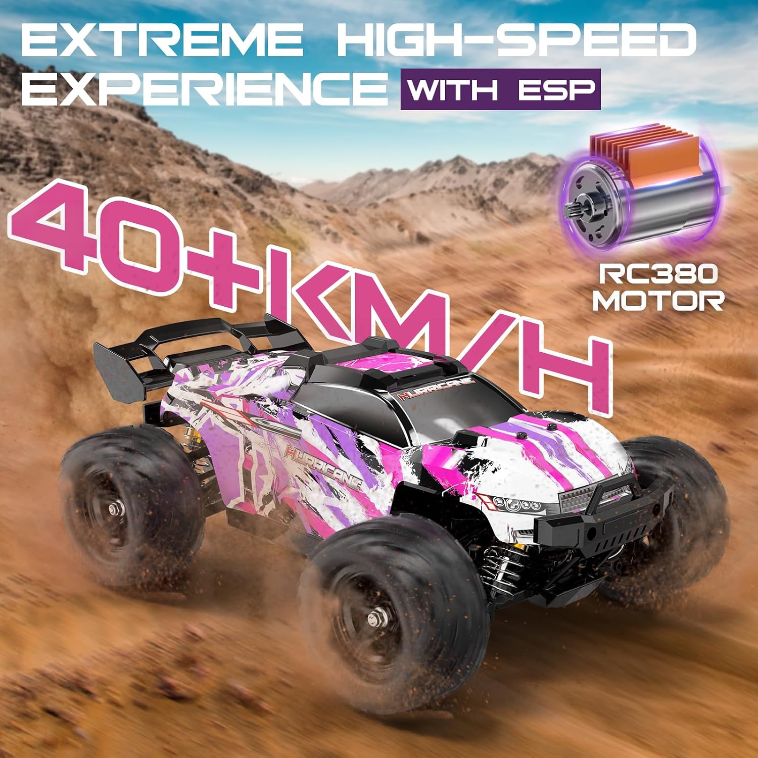 Detalle 2 de Womaqu HS18323 RC-auto 1:18, paarse 4x4-offroadtruck met LED-verlichting