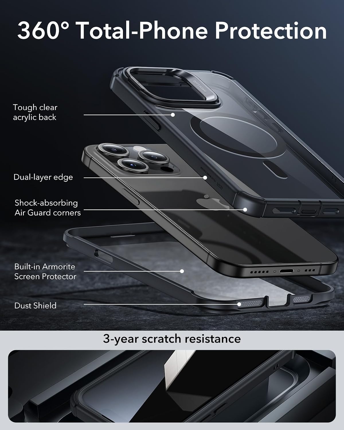 Detalle de ESR Armor Series Case with Stand for iPhone 13 Pro Max (Clear Black) with MagSafe Compatibility