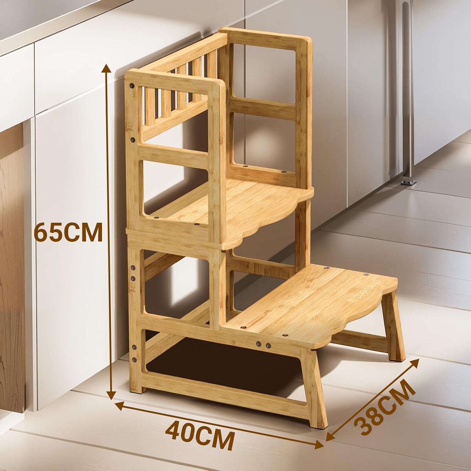 Detalle 2 de COSYLAND Torre Montessoriana per Bambini 2 in 1 – Sicurezza e Versatilità in Bamboo Naturale