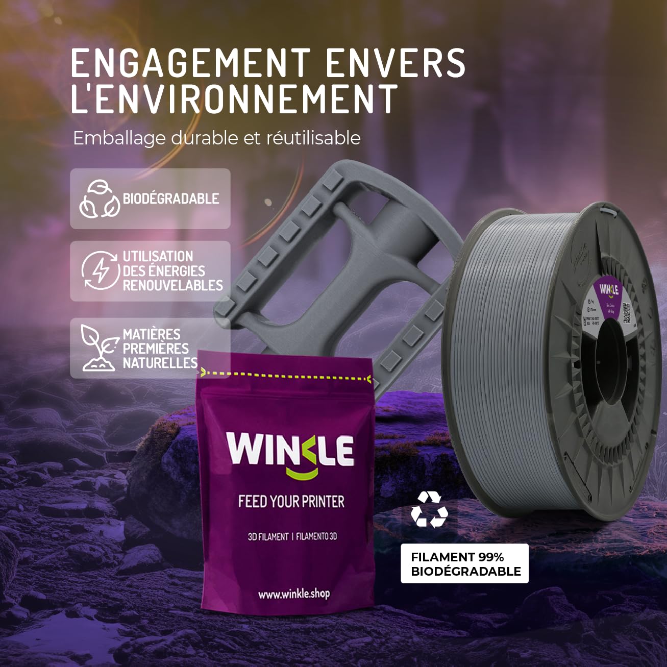 Thumbnail 5 de WINKLE Filament ASA 1kg Gris Cendre pour imprimante 3D 📦