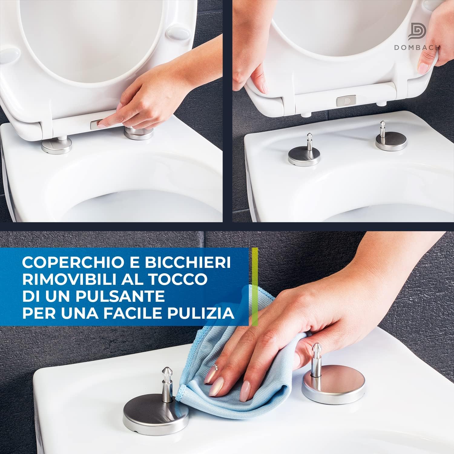 Detalle de Dombach Kaiana Coperchio Water - Tavoletta Water Oval Bianco, Antibatterico e Ammortizzato