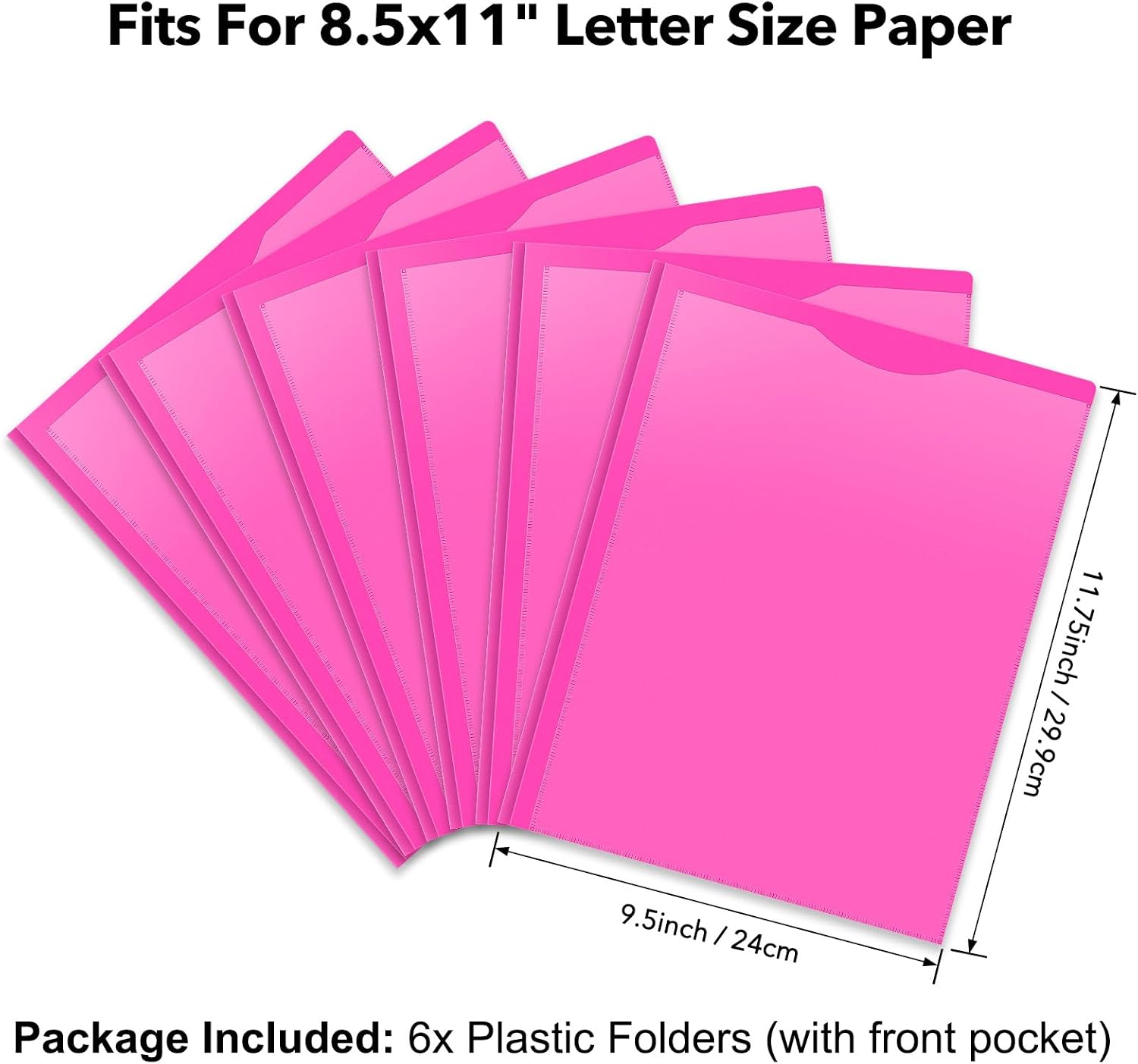Detalle 2 de Briartw TT796A8 Letter-Size Plastic Pocket Folders, Pink, 6-Pack with 3 Prongs