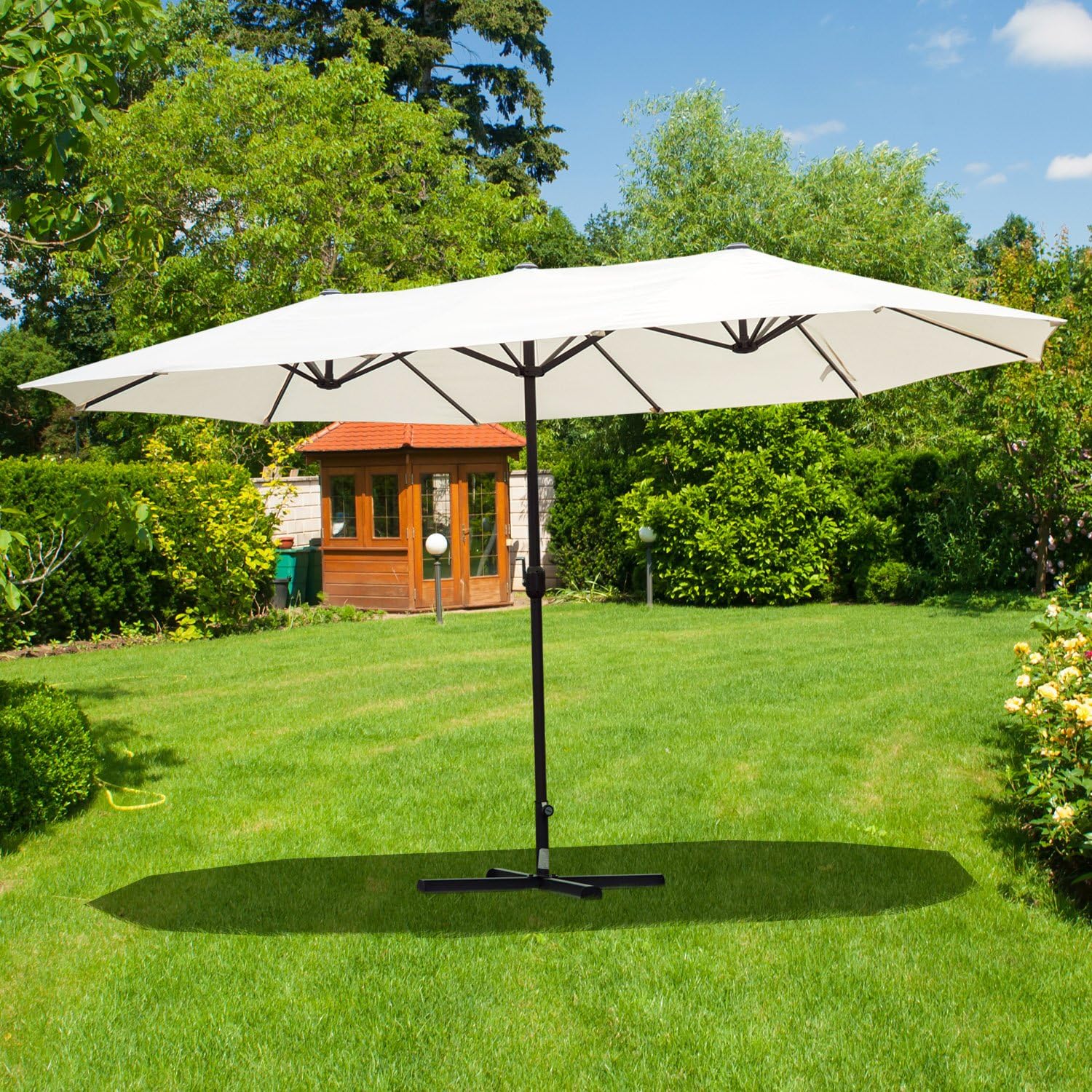 Thumbnail 1 de Outsunny Parasol de jardin extérieur double 4,6 m x 2,7 m x 2,4 m – armature acier et polyester haute densité crème