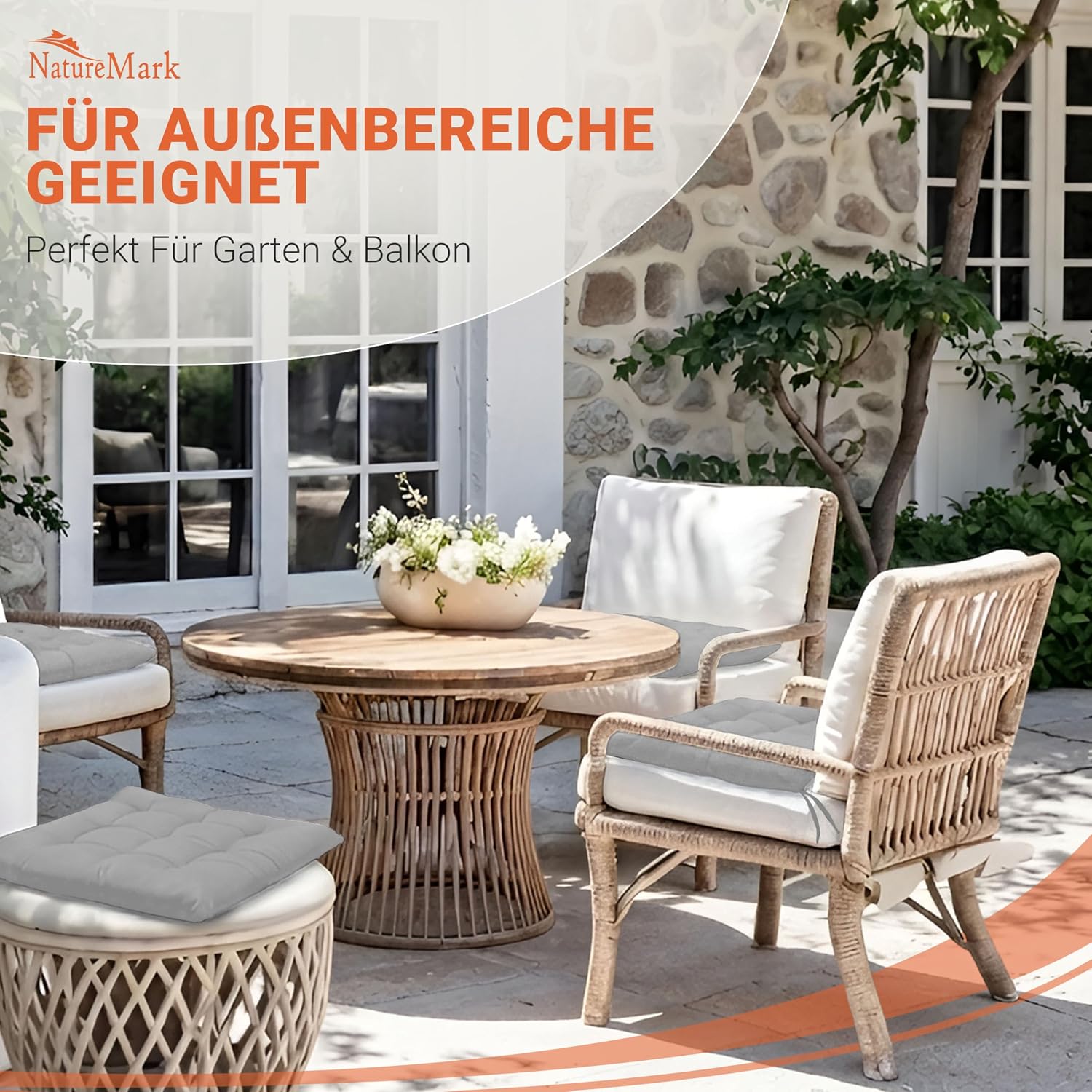 Thumbnail 1 de NatureMark 4er Set Stuhlkissen 40x40 cm – Gefüllte Sitzkissen für Indoor & Outdoor in Silber Grau
