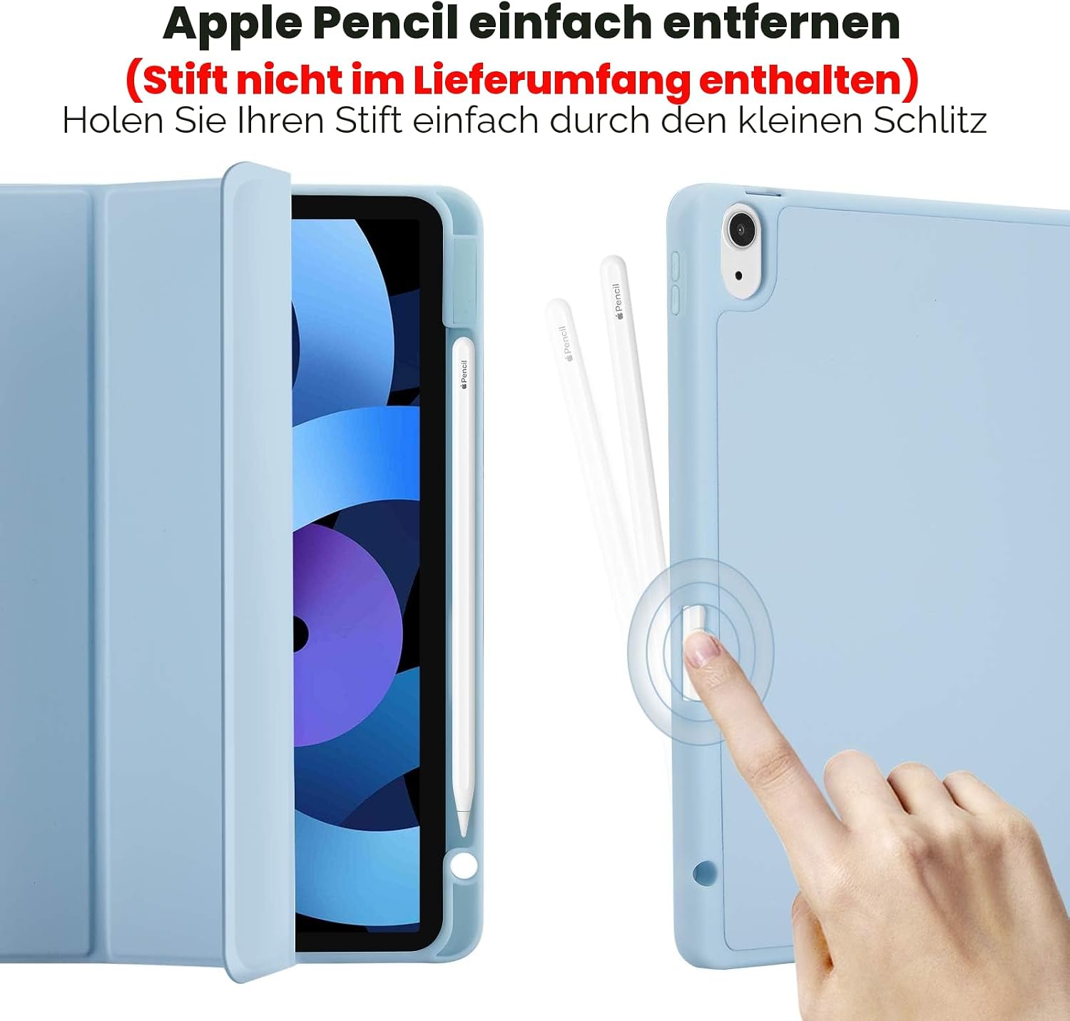 Detalle de Hülle für iPad Air 11 Zoll (M4 2026 / M3 2025 / M2 2024 / Air 5/4) mit Stifthalter, Magnet-Trifold & iPencil-2 Laden – Hellblau
