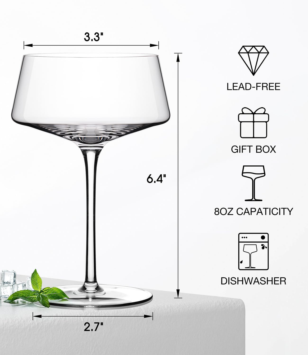Thumbnail 5 de LUNA & MANTHA 8oz Martini Glasses — Set of 6, Hand-Blown Crystal Coupe Glasses