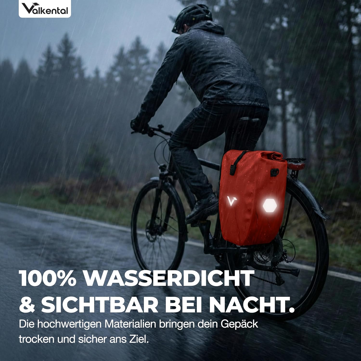 Detalle de Valkental® ValkBasic große, wasserdichte Gepäckträgertasche (abschließbar) mit Reflektoren