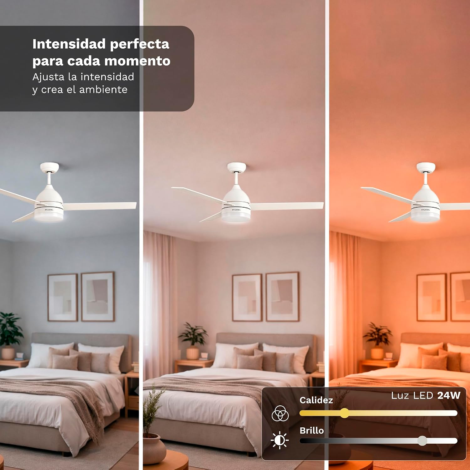 Detalle de Grunkel Ventilador de Techo con Luz LED y aspas reversibles (Blanco/Madera) - 6 velocidades, mando y temporizador