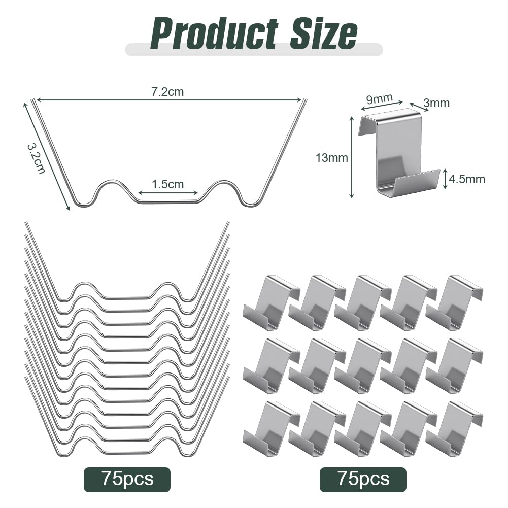 Detalle 2 de OFFCUP 6018520 Greenhouse Clips, 304 Stainless Steel, 150-Piece W and Z Set