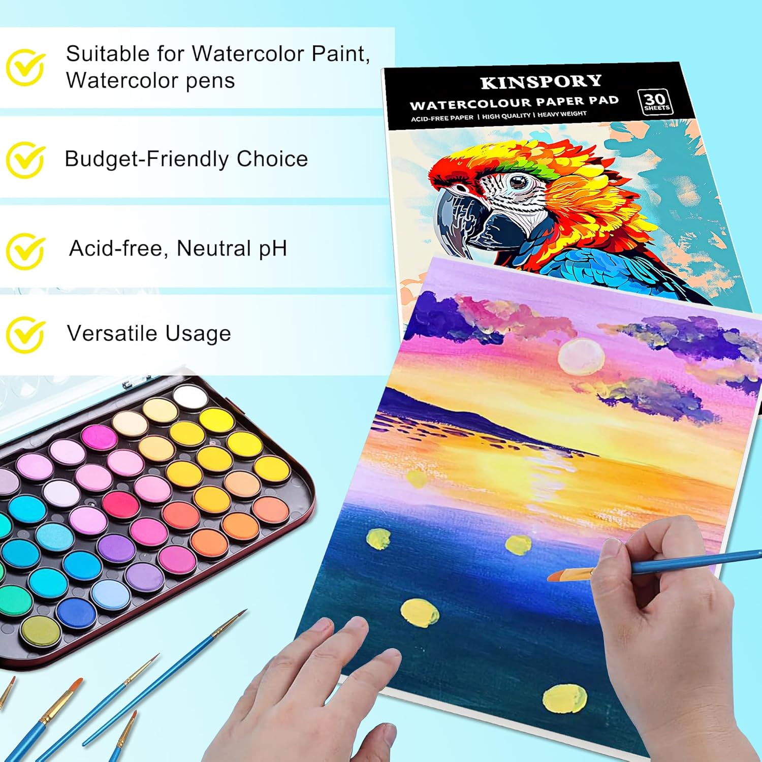 Thumbnail 3 de KINSPORY Carta acquarello A4 300 g/m², 30 fogli 🎨