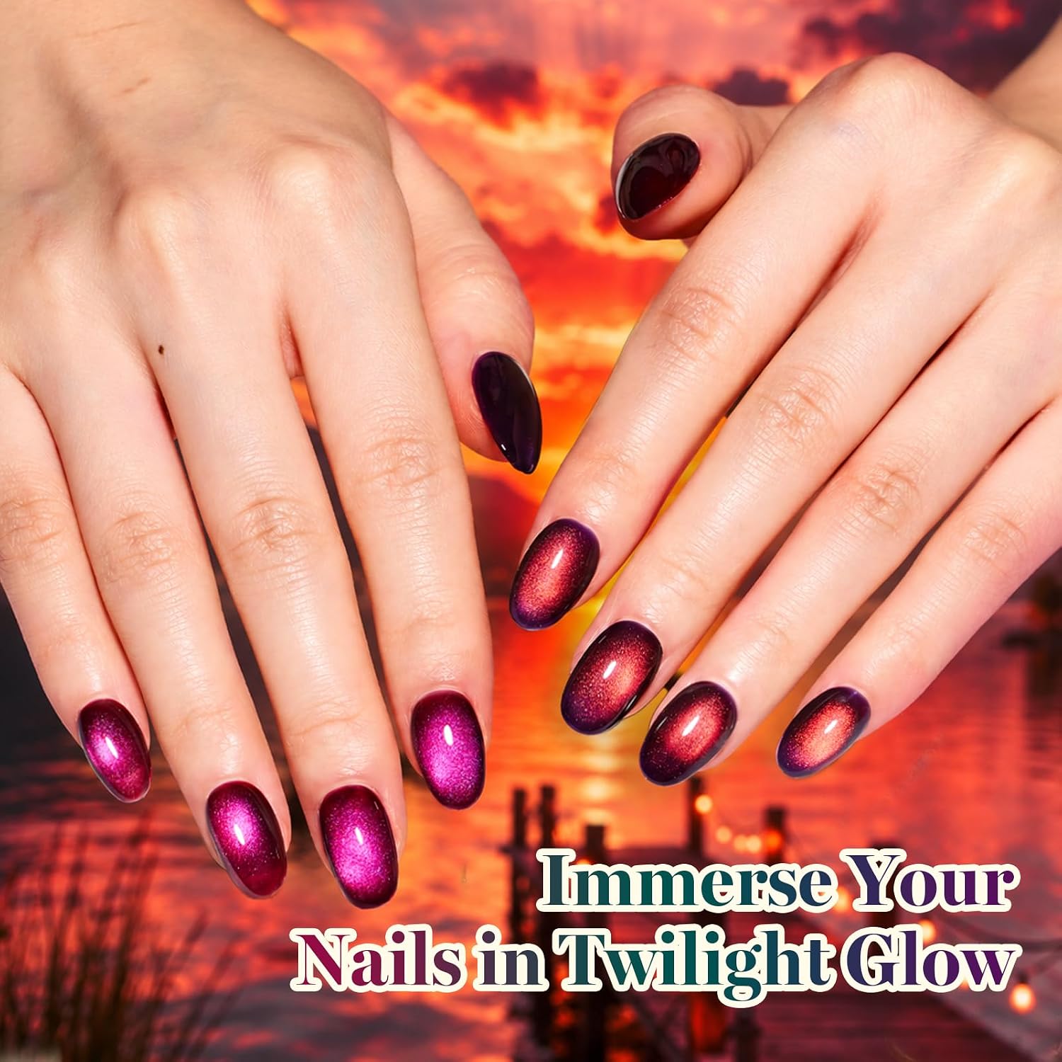 Detalle de Beetles Dusk Radiance Cat Eye Gel Nail Polish Set, 6 Magnetic Colors