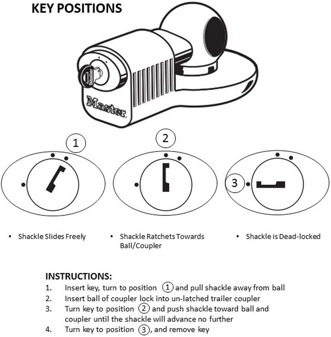 Detalle 2 de Master Lock 377EURDAT: Antifurto universale per rimorchi con 2 chiavi, protezione in alluminio