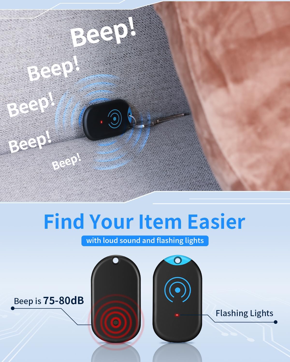 Detalle de Esky Ultra Slim Key Finder with 80dB Sound, 100ft RF Range and 6 Receivers