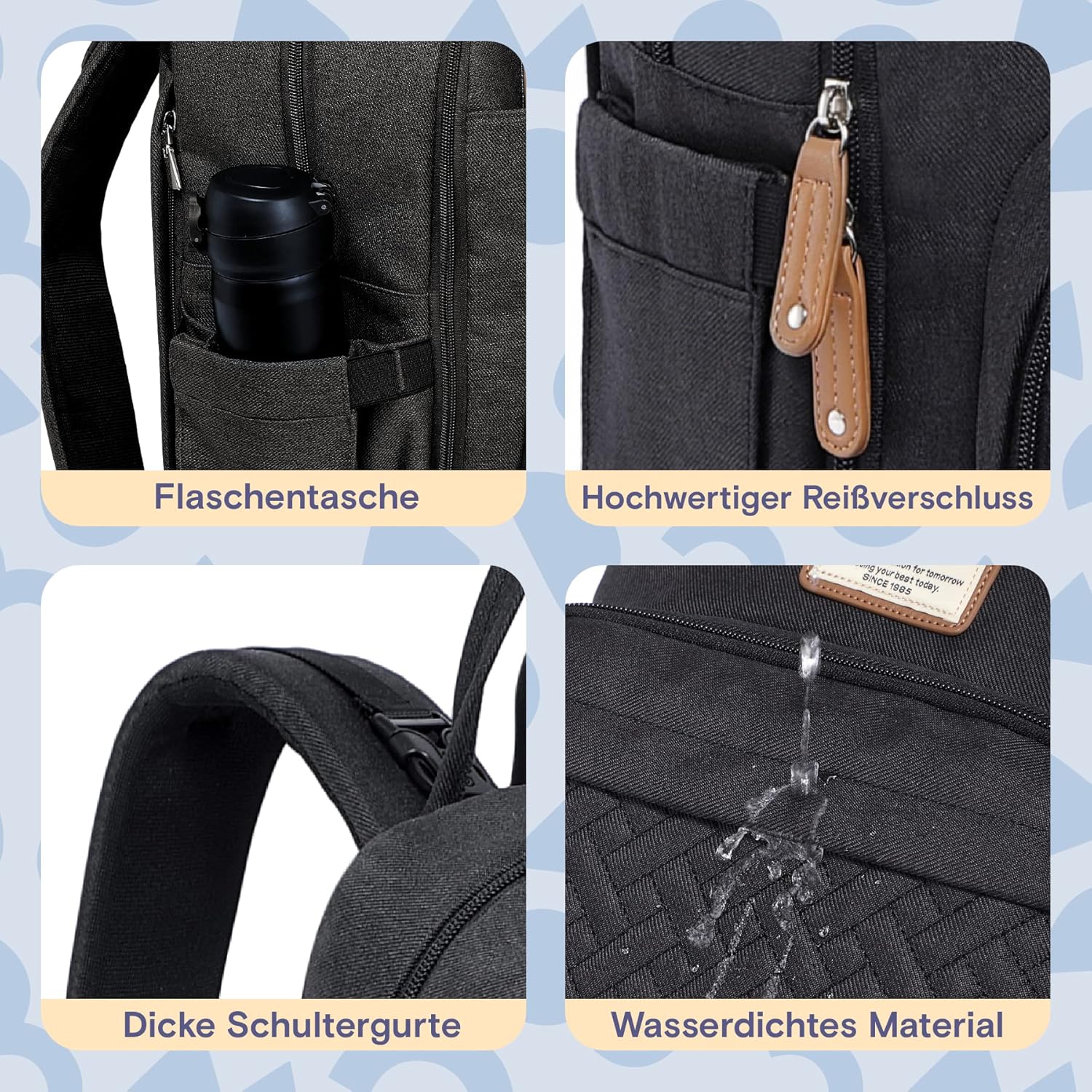 Thumbnail 6 de RUVALINO Baby Wickelrucksack Wickeltasche Rucksack mit tragbarer Wickelauflage, Schnullerhalter und Kinderwagengurten, Babytasche Multifunktional für Mama und Papa, Schwarz
RUVALINO Baby Wickelrucksack Wickeltasc…