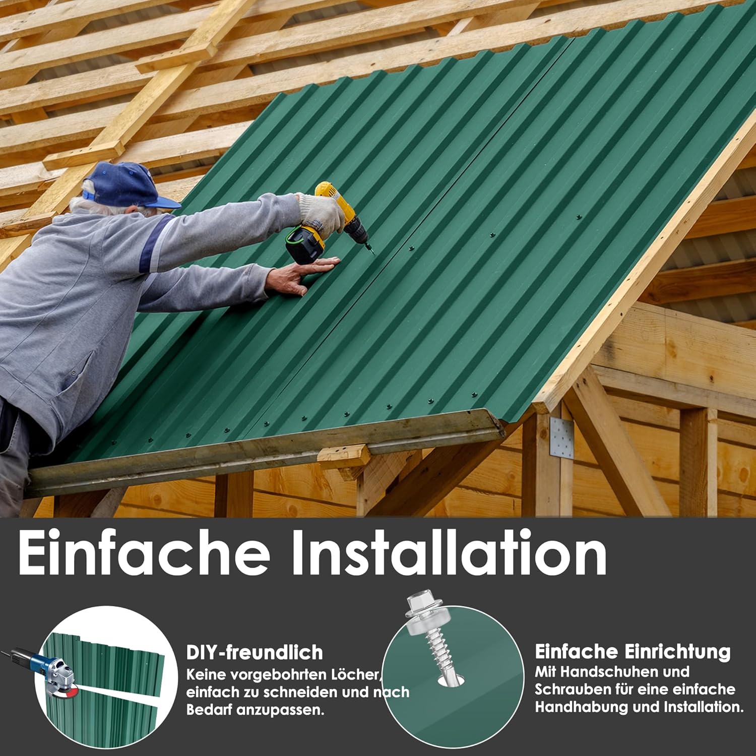Detalle de Pannelli ACXIN in lamiera trapezoidale zincata neri (24 fogli) per coperture: carport, casette e tettoie
