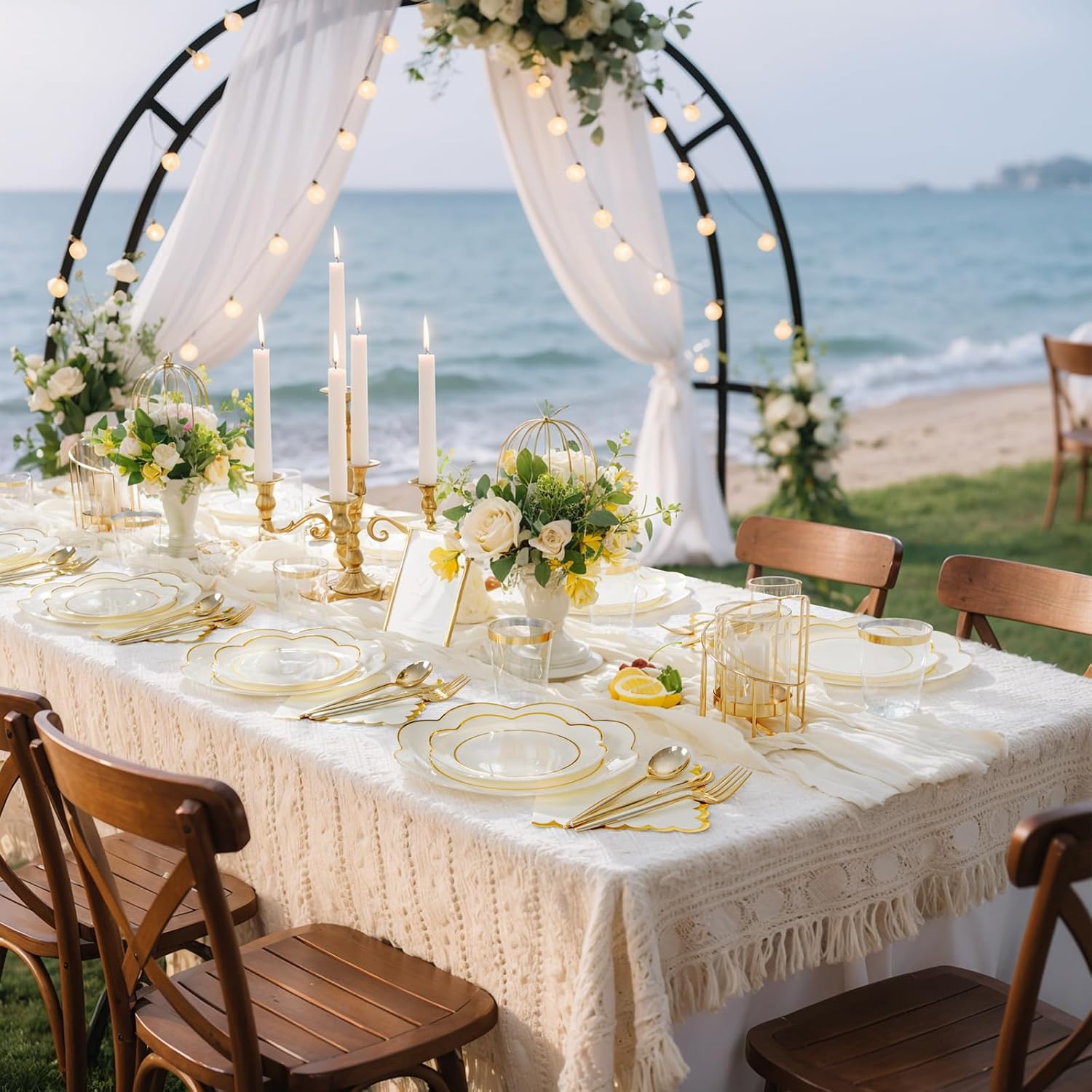 Thumbnail 6 de Wonderful Ivory Plastic Plates 350pcs for 50 Guests