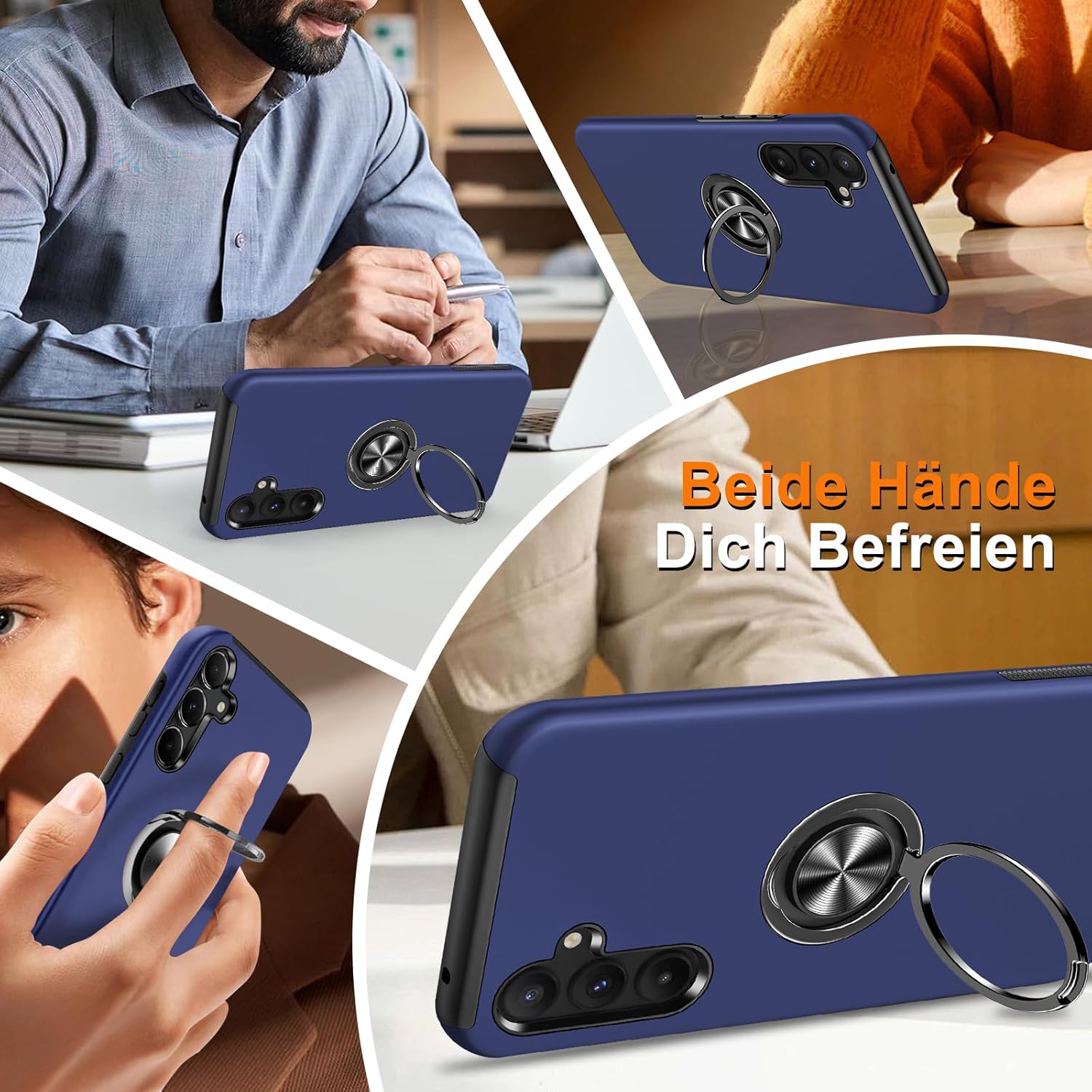 Thumbnail 3 de Vaki Handyhülle für Samsung Galaxy A15 5G (Blau) mit 360° Magnet-Ringständer und Displayschutzfolie