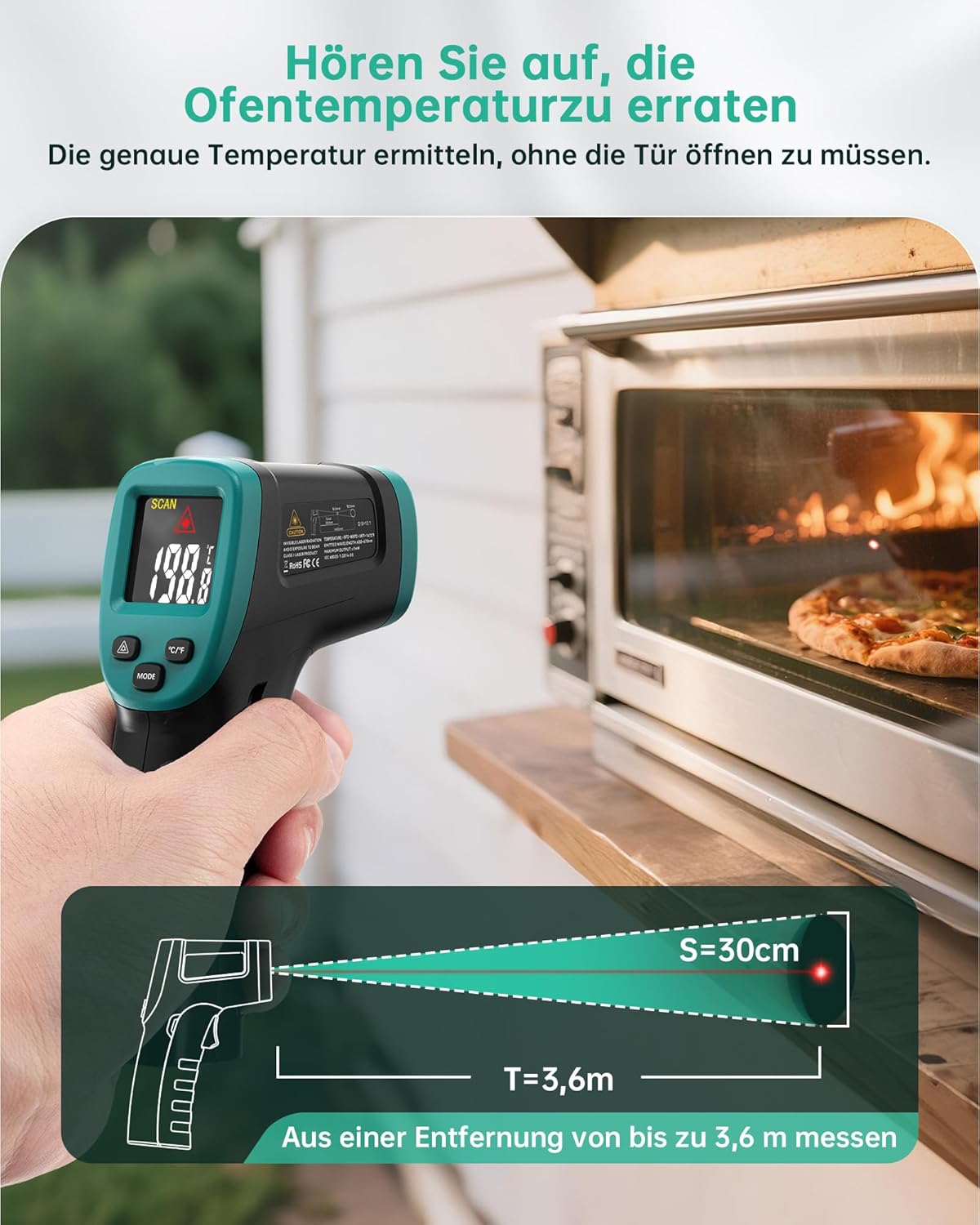 Detalle 2 de ERICKHILL Infrarot-Thermometer berührungslos -50 bis 800 °C mit LCD und einstellbarem Emissionsgrad
