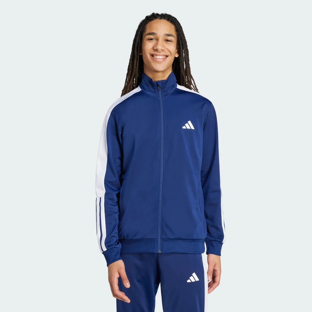 Detalle de adidas Colourblock Track Top azul: chaqueta tipo track con diseño colorblock