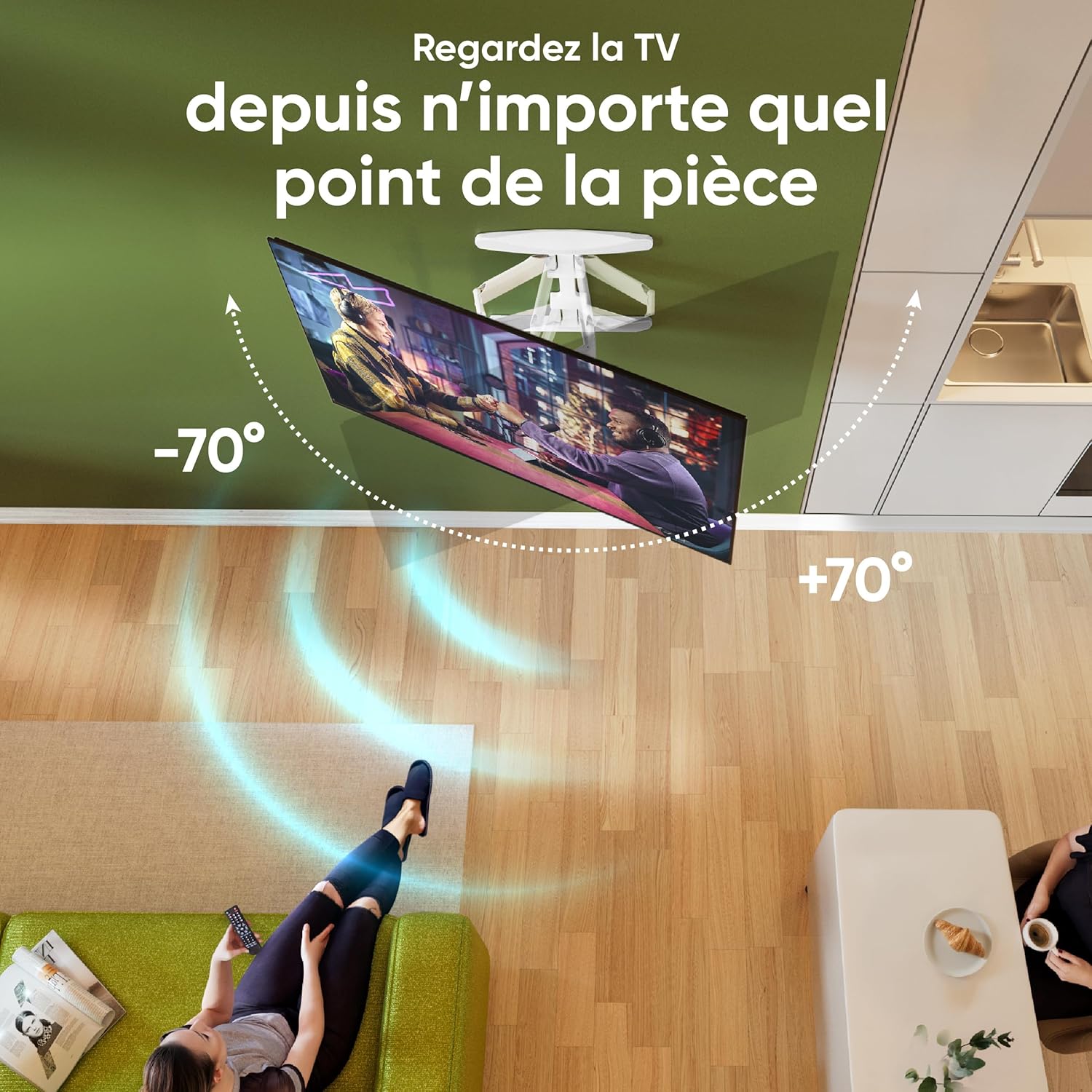Thumbnail 2 de ONKRON Support Mural TV M6L-W orientable et inclinable (40 à 75 pouces) blanc