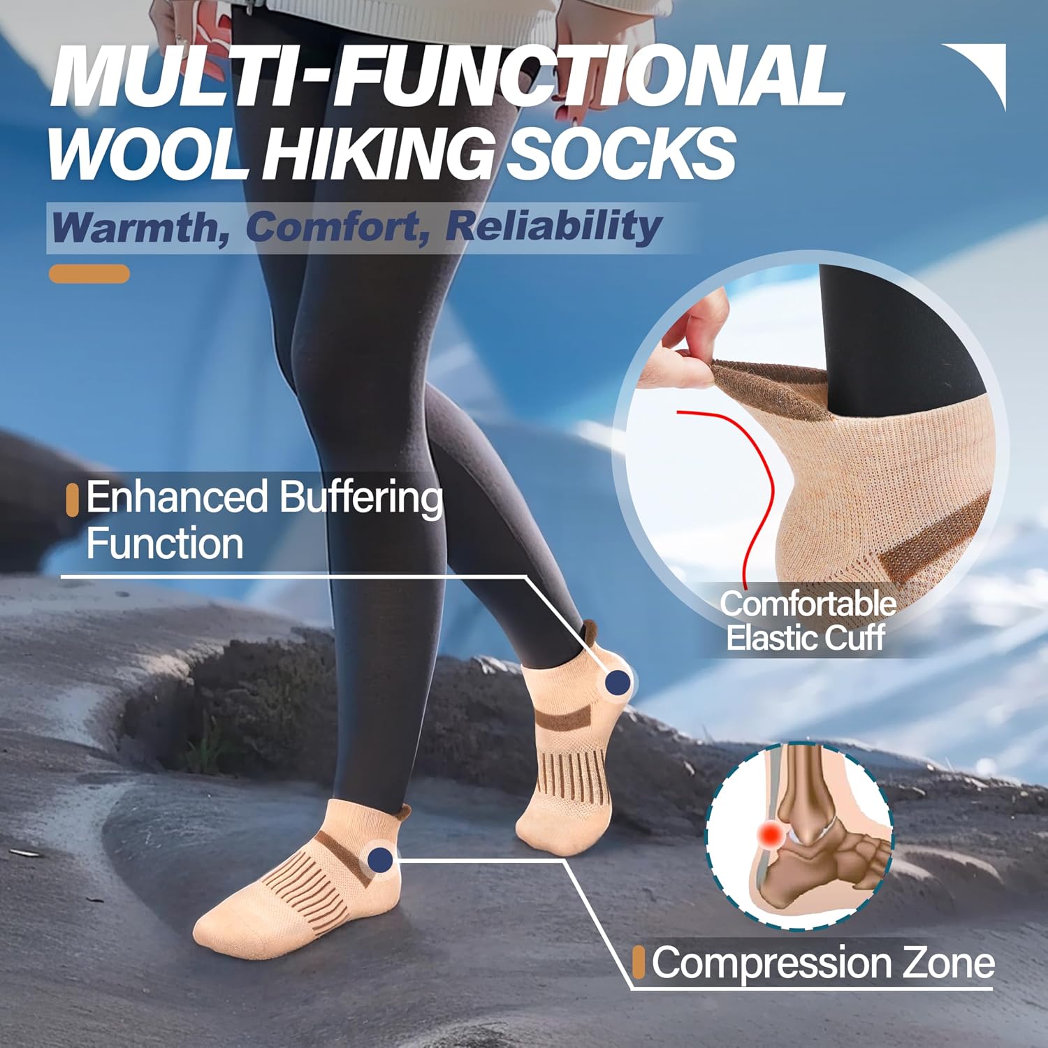 Detalle de Anlisim Merino Wool Ankle Socks, 6 Pairs with Cushioned Soles