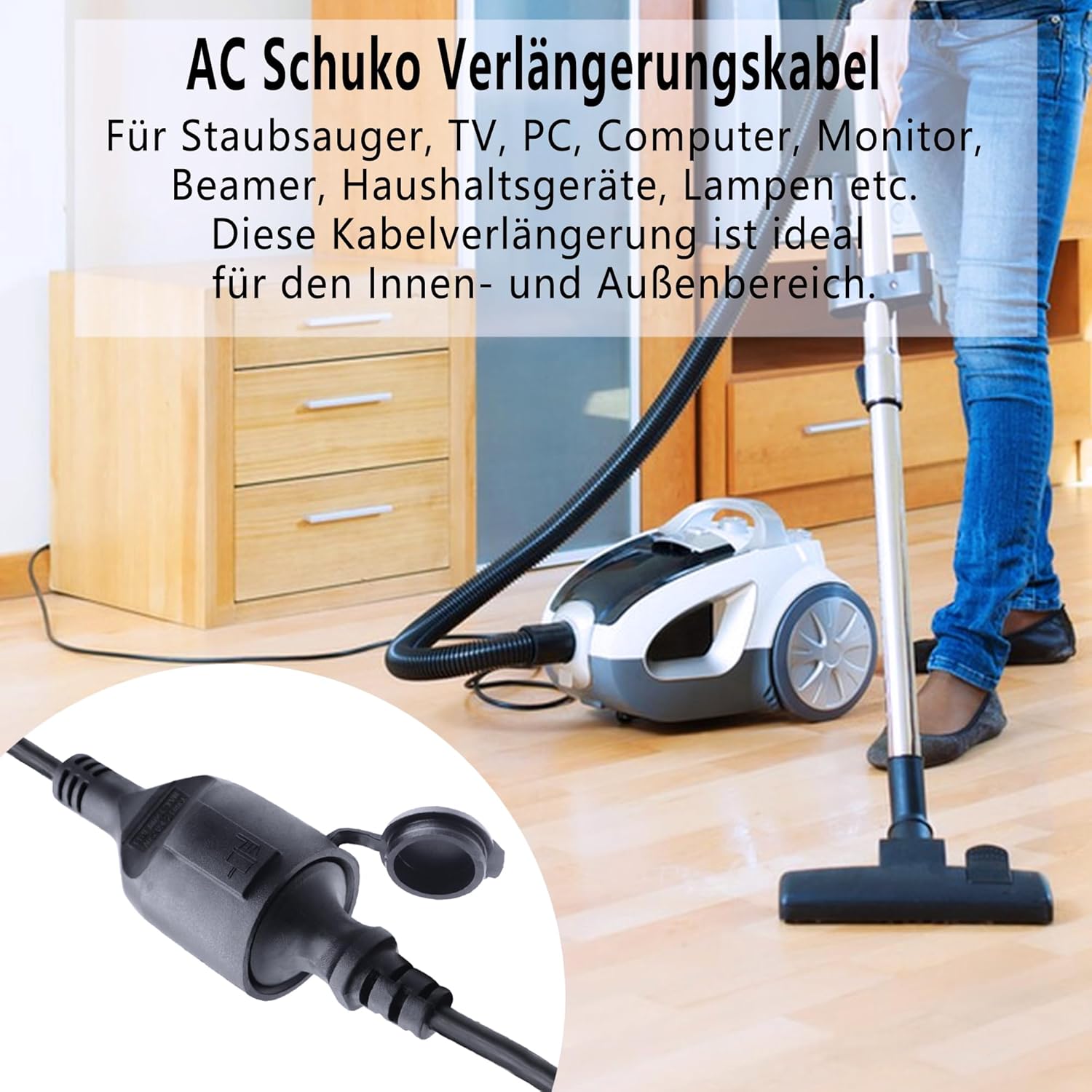 Detalle de LANMINGLEL Outdoor-Verlängerungskabel 90 Grad Schuko, 3x1,5 mm², IP44, 2 m
