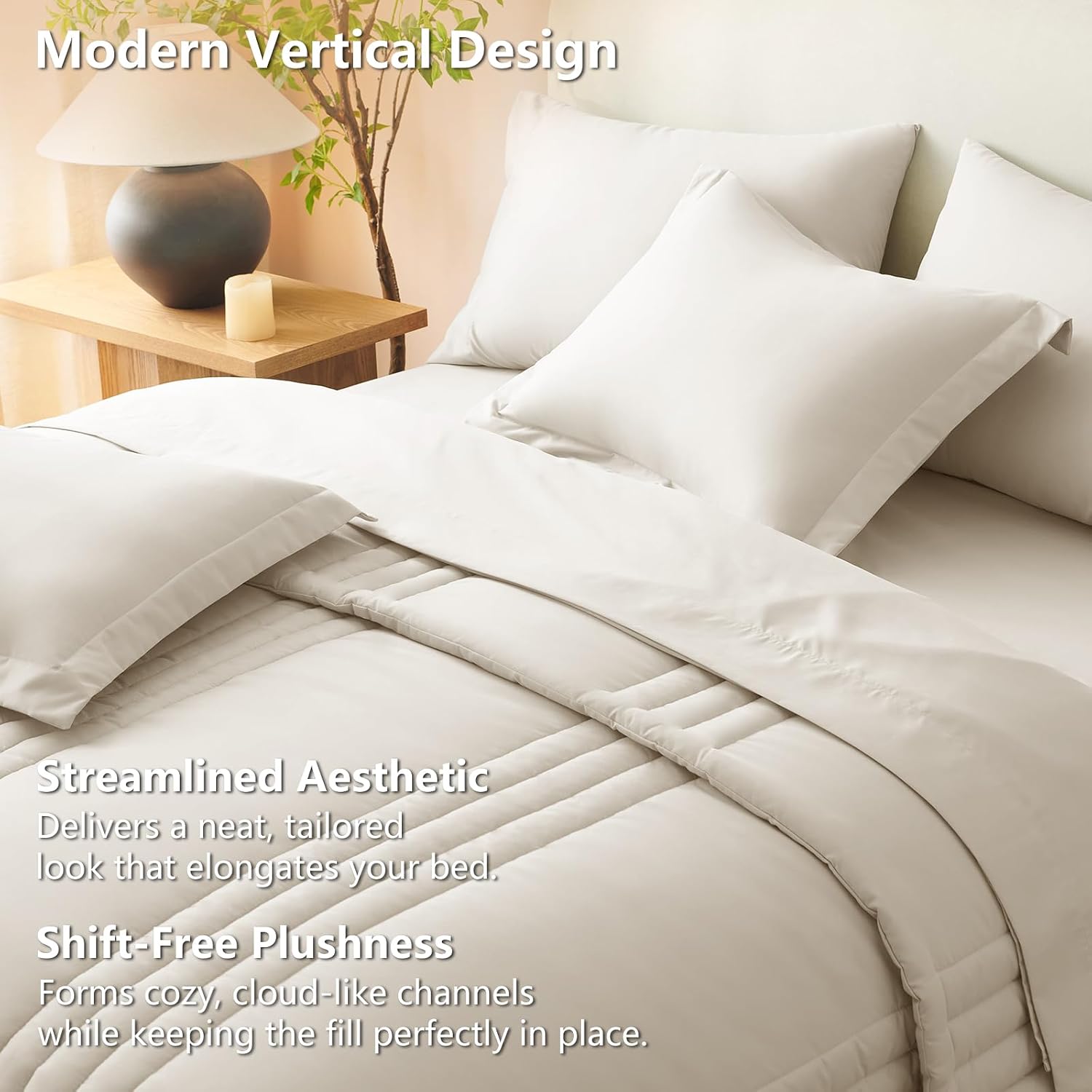 Thumbnail 3 de CozyLux Queen Size 7-Piece Comforter Set (Beige) with Sheets & Down-Alternative Comforter
