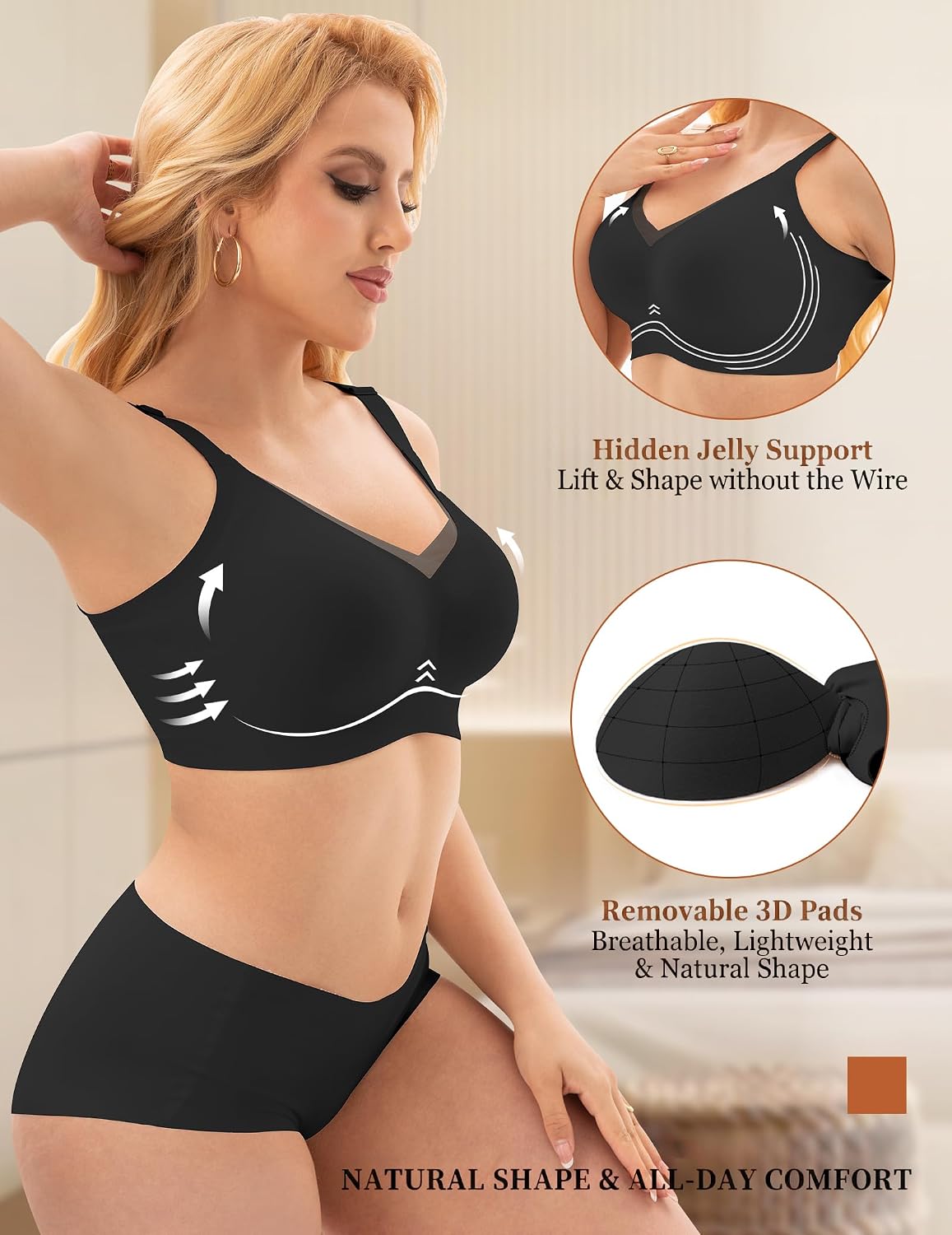 Detalle 2 de PoseFree Womens Wireless Bralette: Seamless, Supportive T-Shirt Bra without Underwire