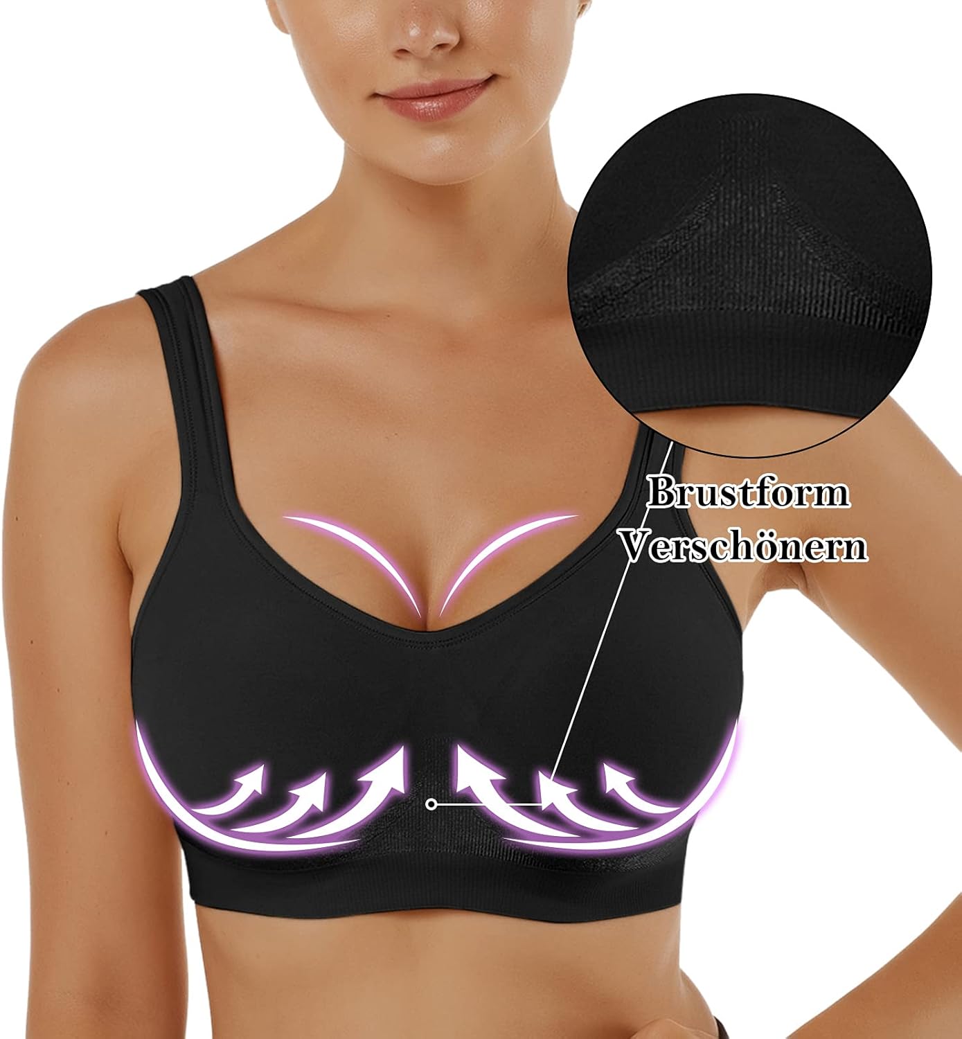 Thumbnail 3 de Vertvie Damen 1/2/3er Set Sport-BH ohne Bügel – einfarbig, mittlerer Halt, mit Polsterung