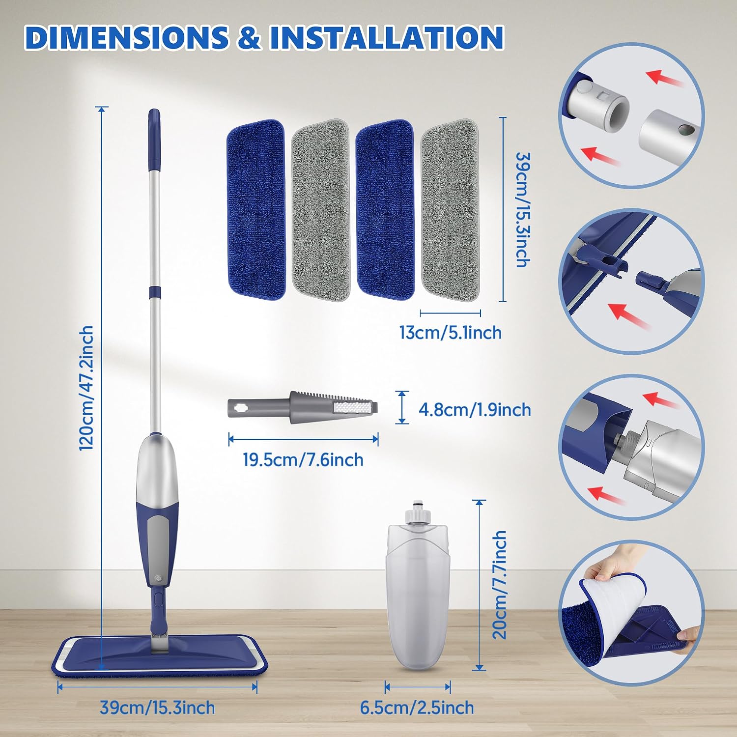 Detalle 2 de BPAWA DES-027 Spray Mop with Refillable Bottle and 4 Washable Pads