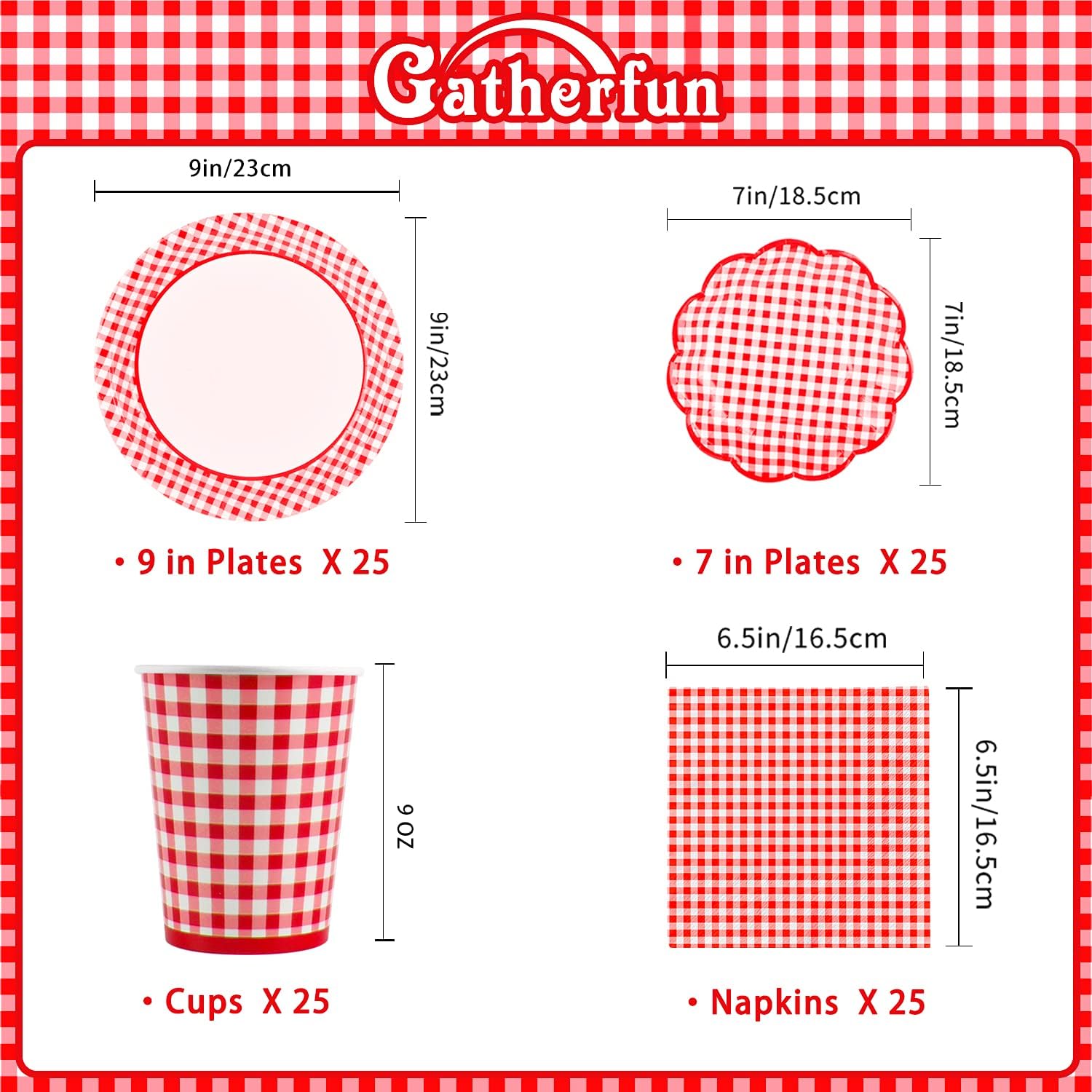 Thumbnail 2 de Gatherfun Gingham Red and White Party Supplies — Disposable Tableware Set for 25