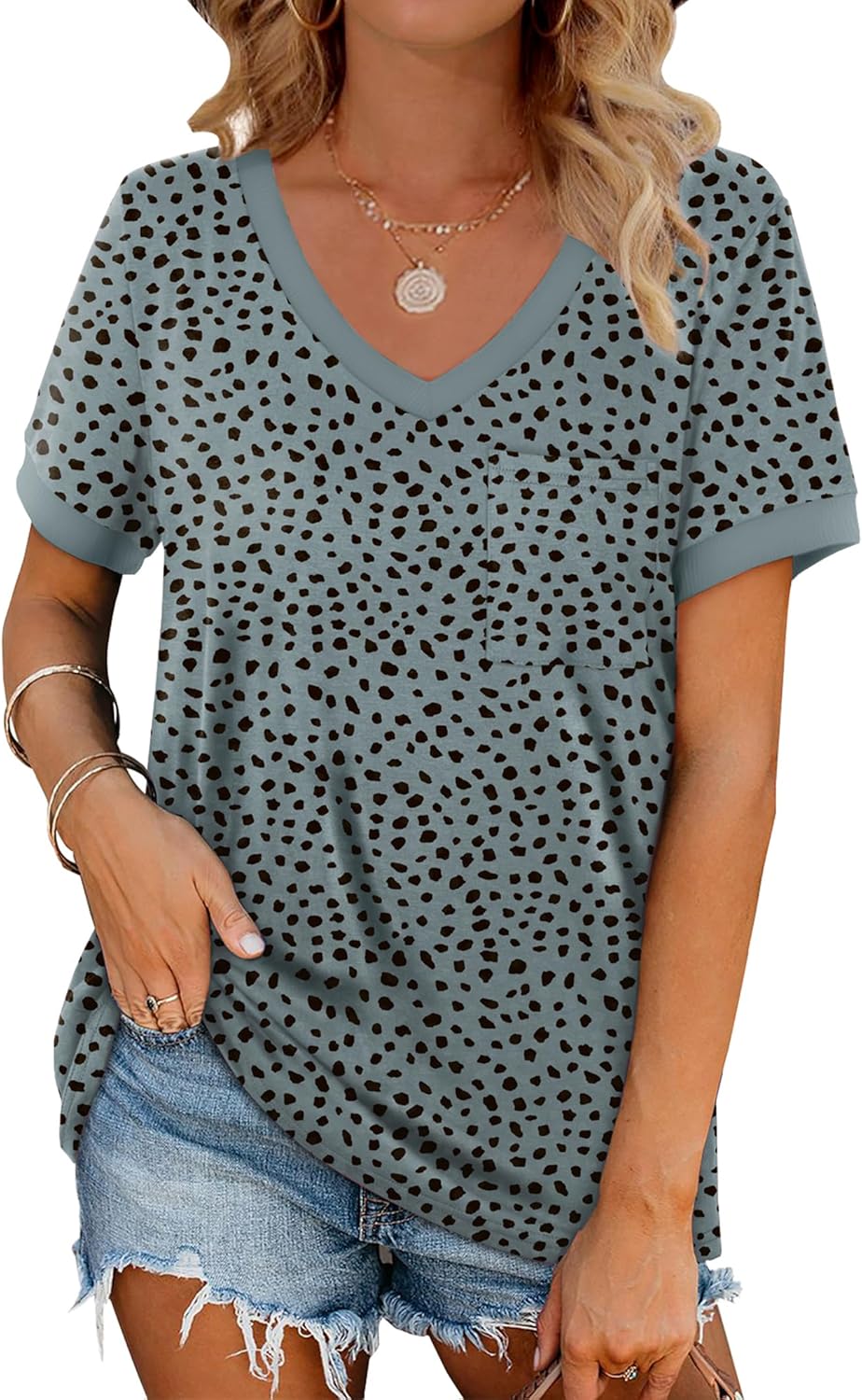 Thumbnail 5 de Geifa Women's Short Sleeve V-Neck Loose Casual Summer Top with Pocket