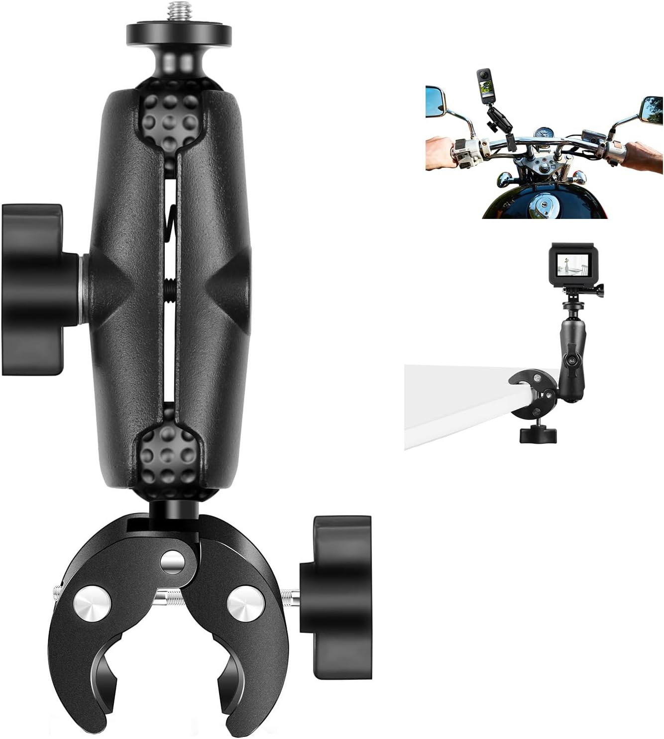 Detalle de PULUZ Super Clamp Crab Action Kamera Halterung für Motorradlenker – 360° Kugelkopf, 1/4" Gewinde