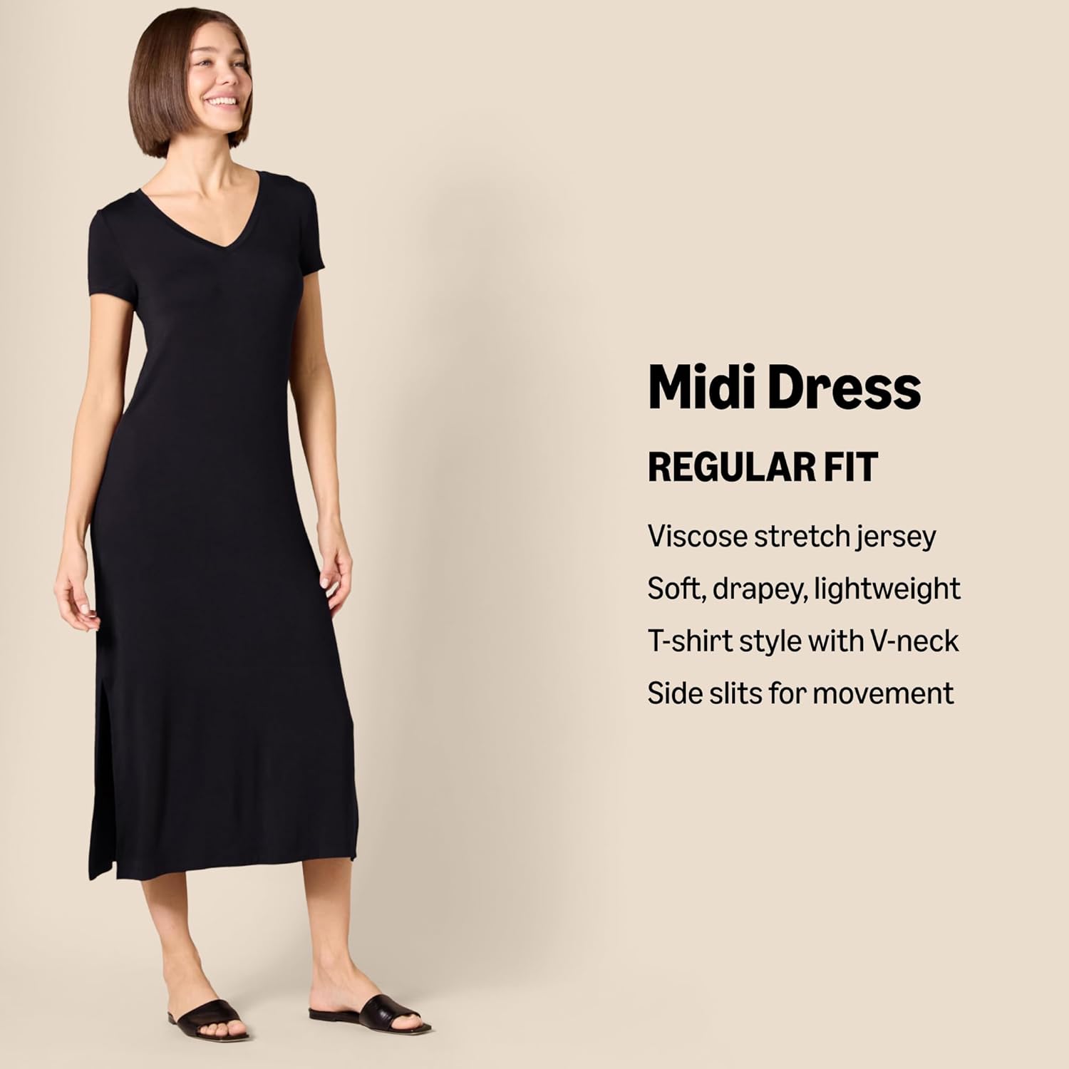 Thumbnail 1 de Amazon Essentials Women's V-Neck Short-Sleeve T-Shirt Jersey Midi Dress