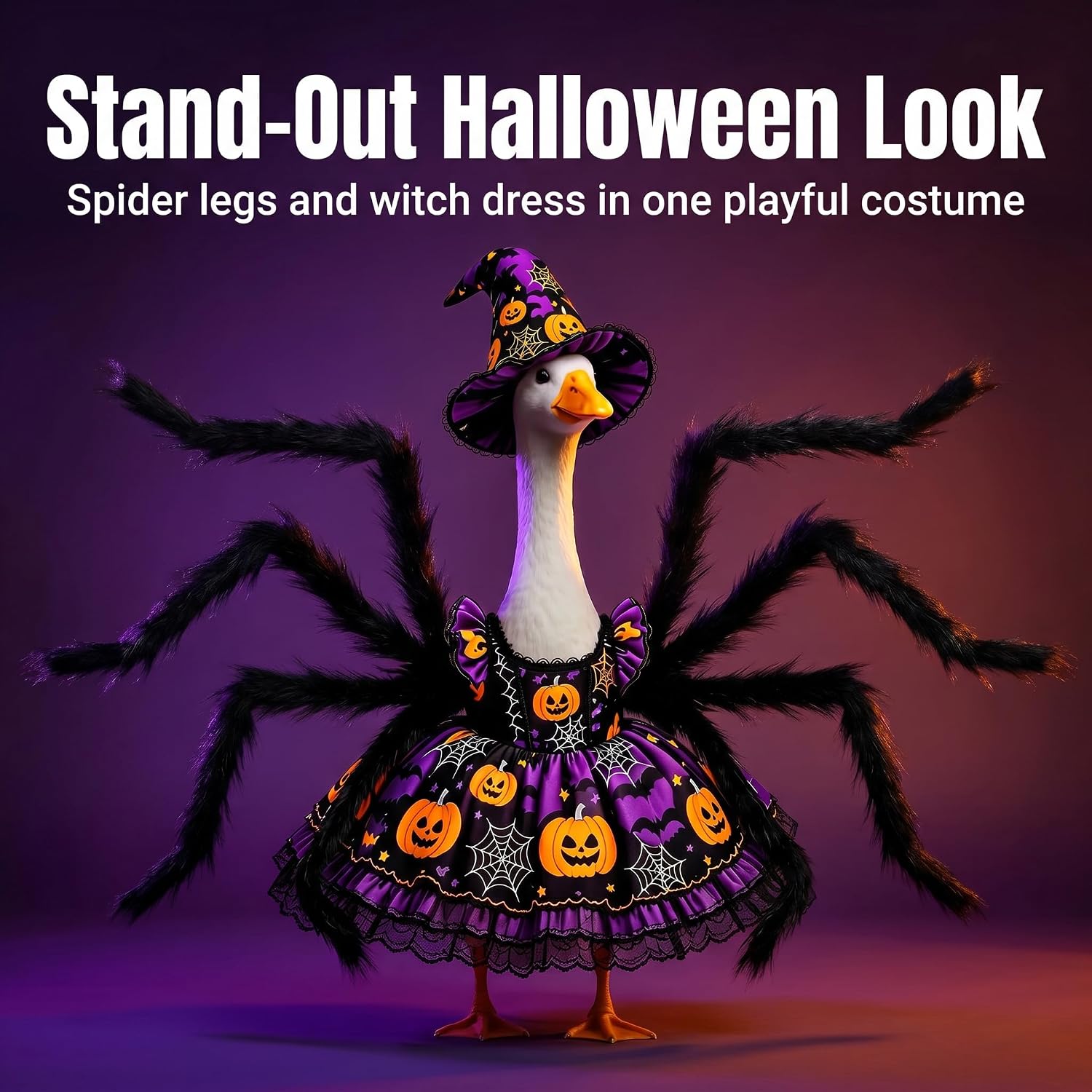 Detalle de DaGailen Halloween Porch Goose Outfit for 23-Inch Statues with Witch Hat