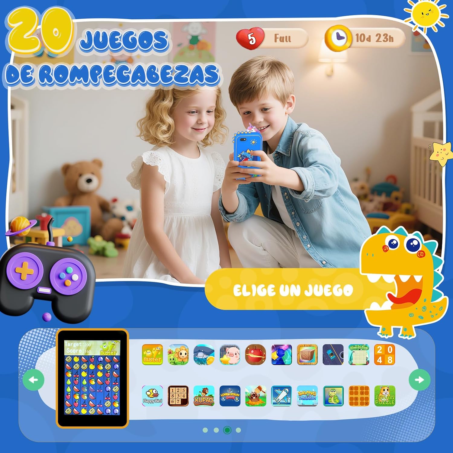 Thumbnail 3 de Fippesax Kinder Handy Smartphone Spielzeug mit 2,8" Touchscreen, Dualkamera und 20 Lernspielen (blau)