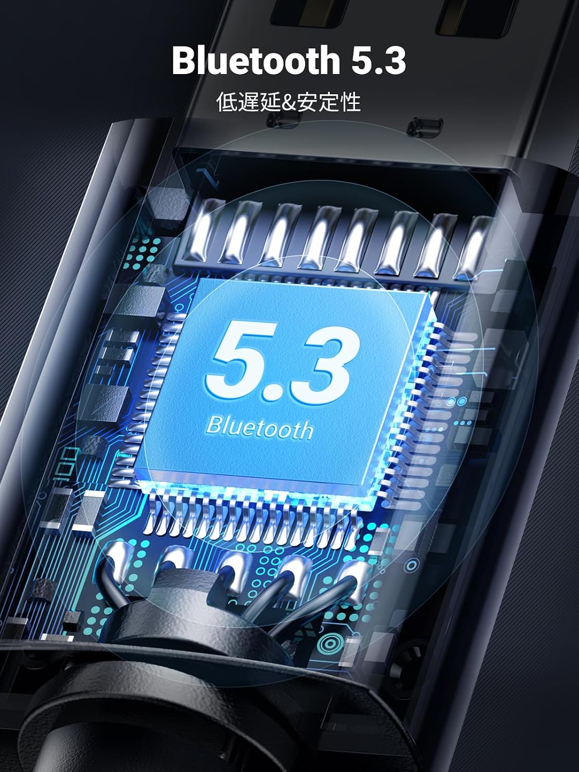 Detalle 2 de UGREEN Bluetooth 5.3 USBアダプター 長距離アンテナ・最大5台接続・180°回転