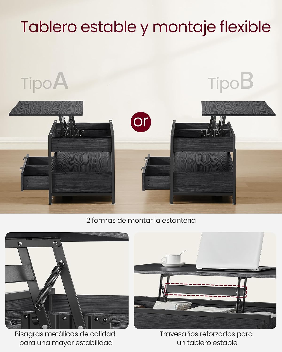 Thumbnail 5 de VASAGLE LCT209K02 mesa elevable 50x100 cm