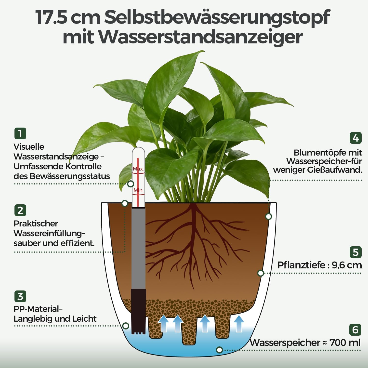 Detalle 2 de T4u T4U Bewässerungstopf 17,5 cm, 2er Set