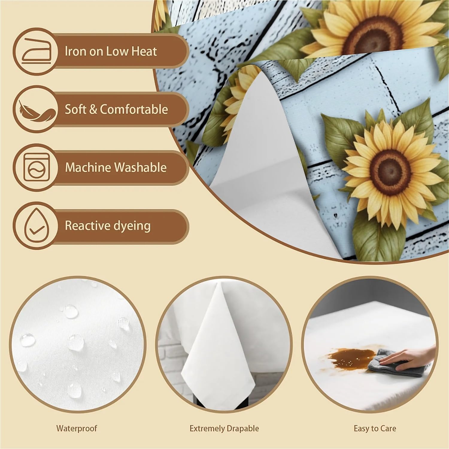 Thumbnail 2 de artslion Rectangle Waterproof 60x84in Wipeable Table Cover – Sunflowers on Blue, Non-PVC Fabric