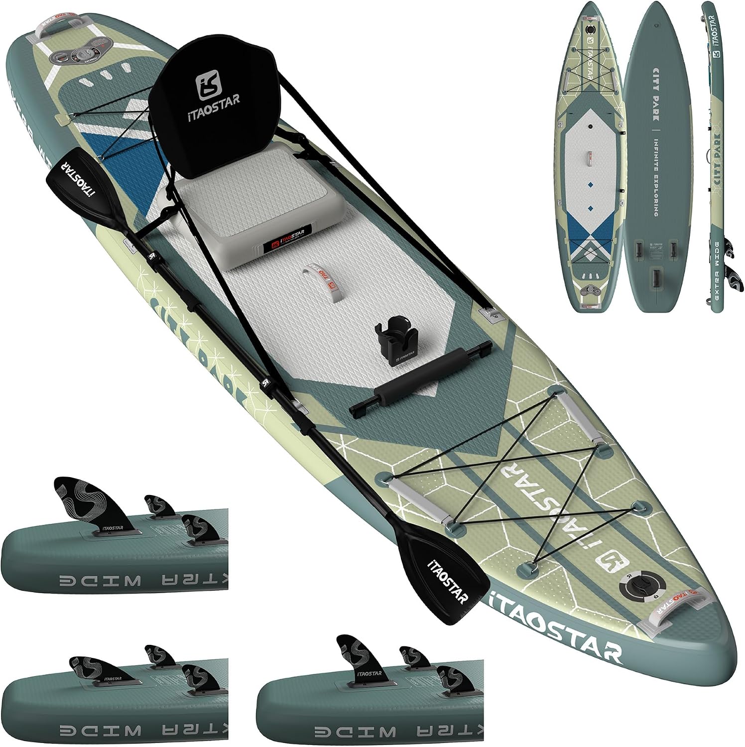 Detalle de iTAOSTAR City Park 12' x 35" Extra Wide Paddle Board with Seat — All-in-One Premium SUP Kit