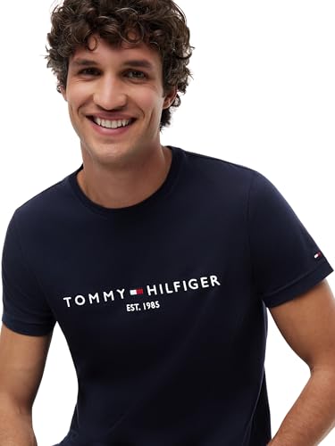 Detalle de Tommy Hilfiger Core Tommy Logo: camiseta de algodón de manga corta para hombre cuello redondo, azul Sky Captain (XS)