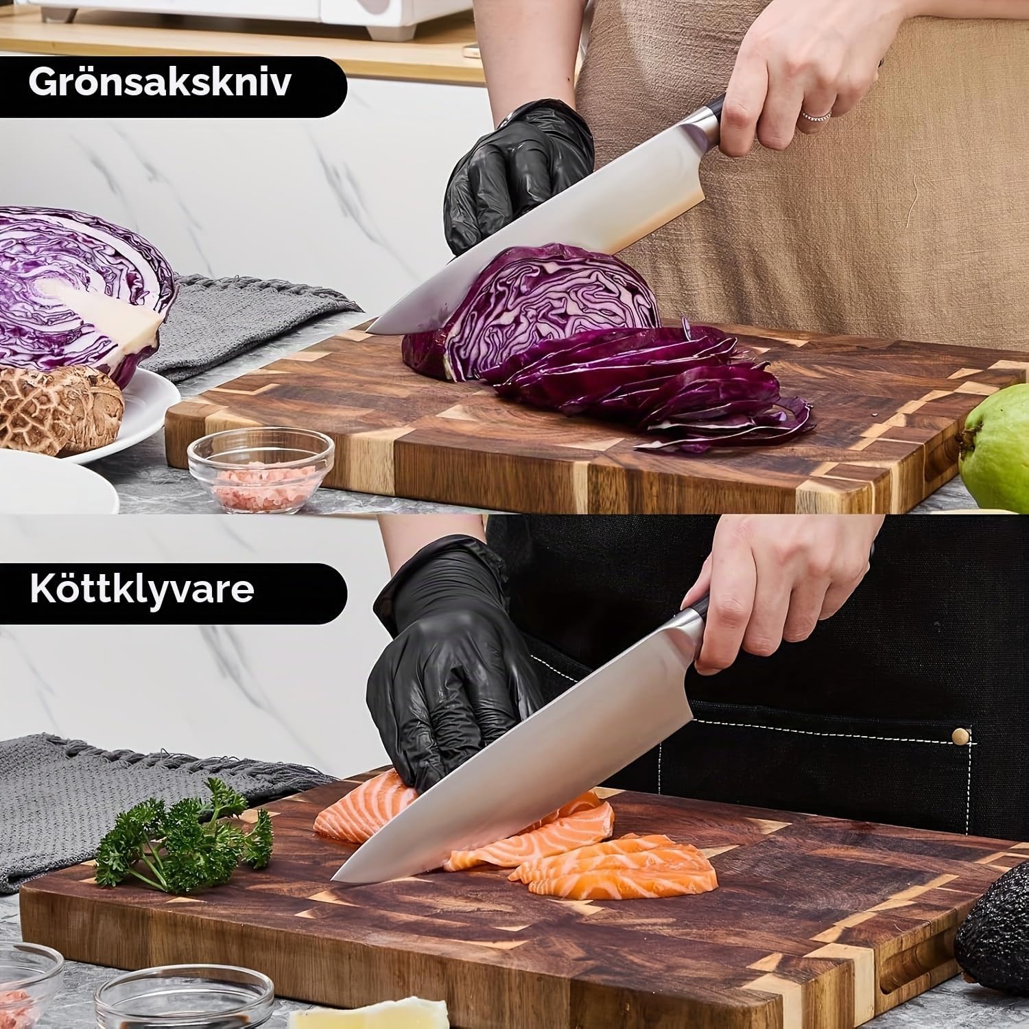 Detalle de SHI BA ZI ZUO YQSL506 kockkniv med 17,8 cm blad i högkolhaltigt rostfritt stål