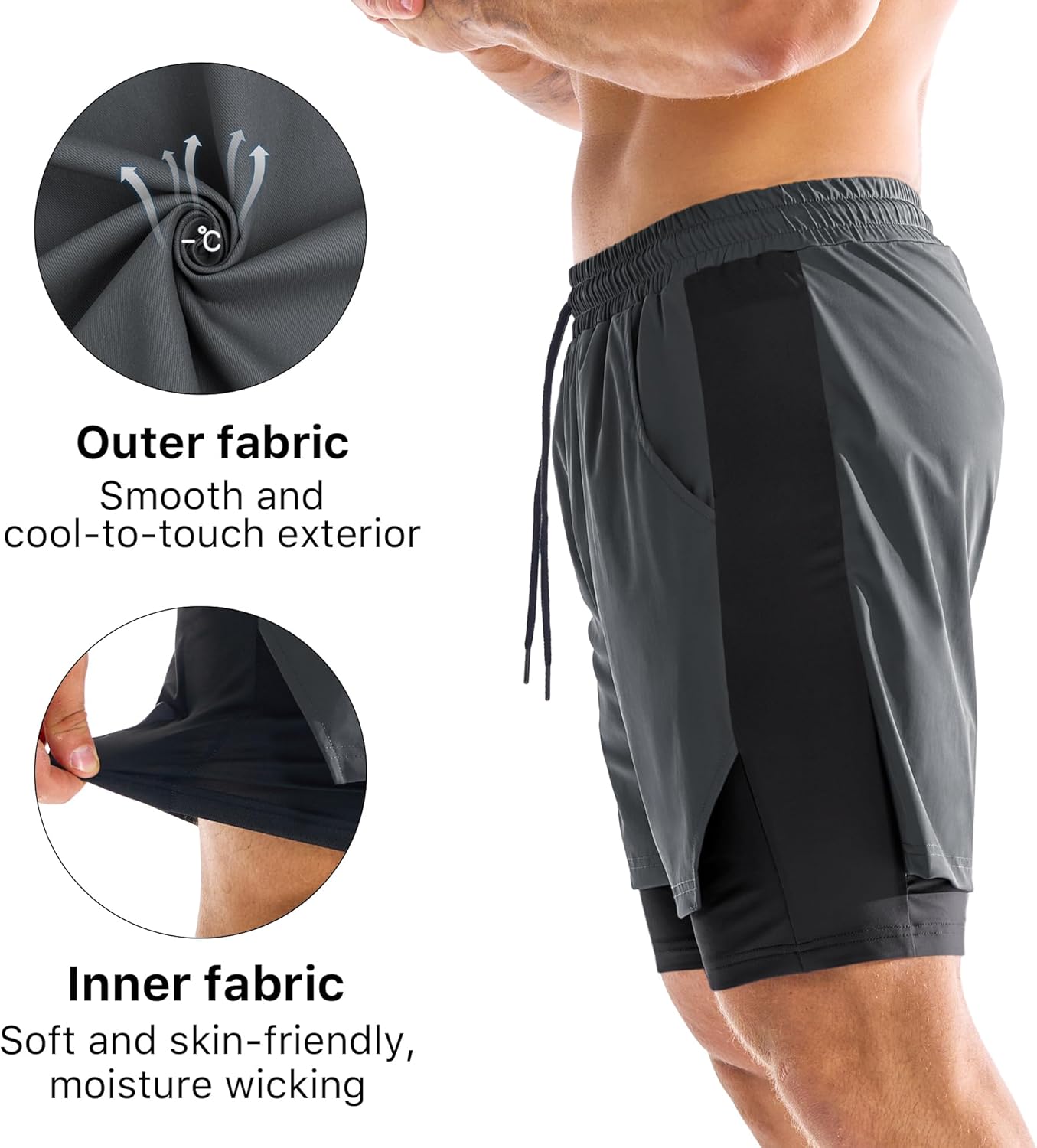 Detalle de BROKIG Men's Gym Shorts with Zip Pocket