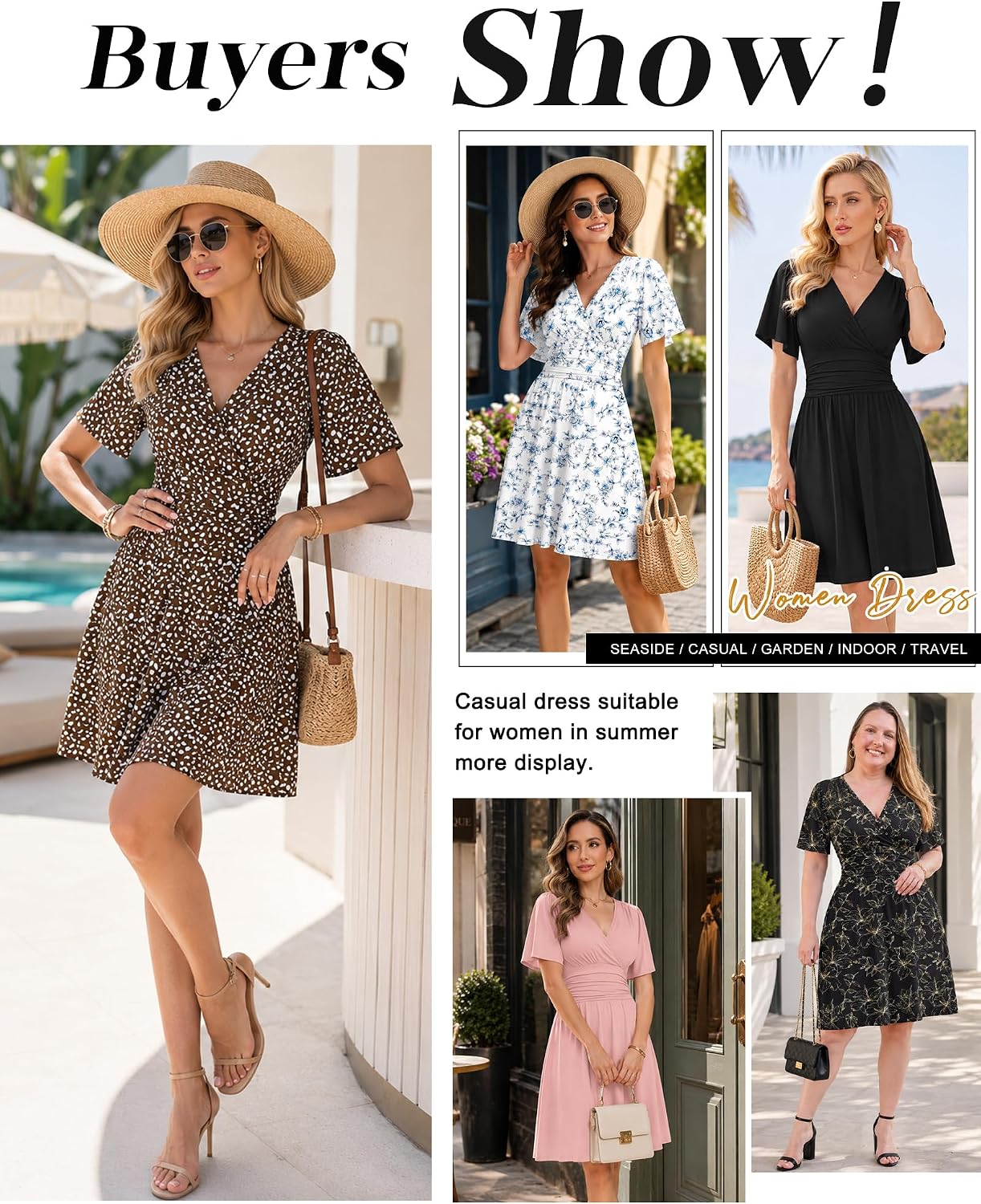Detalle 2 de WNEEDU Women’s Summer Dress: V-Neck A-Line Sundress with Pockets