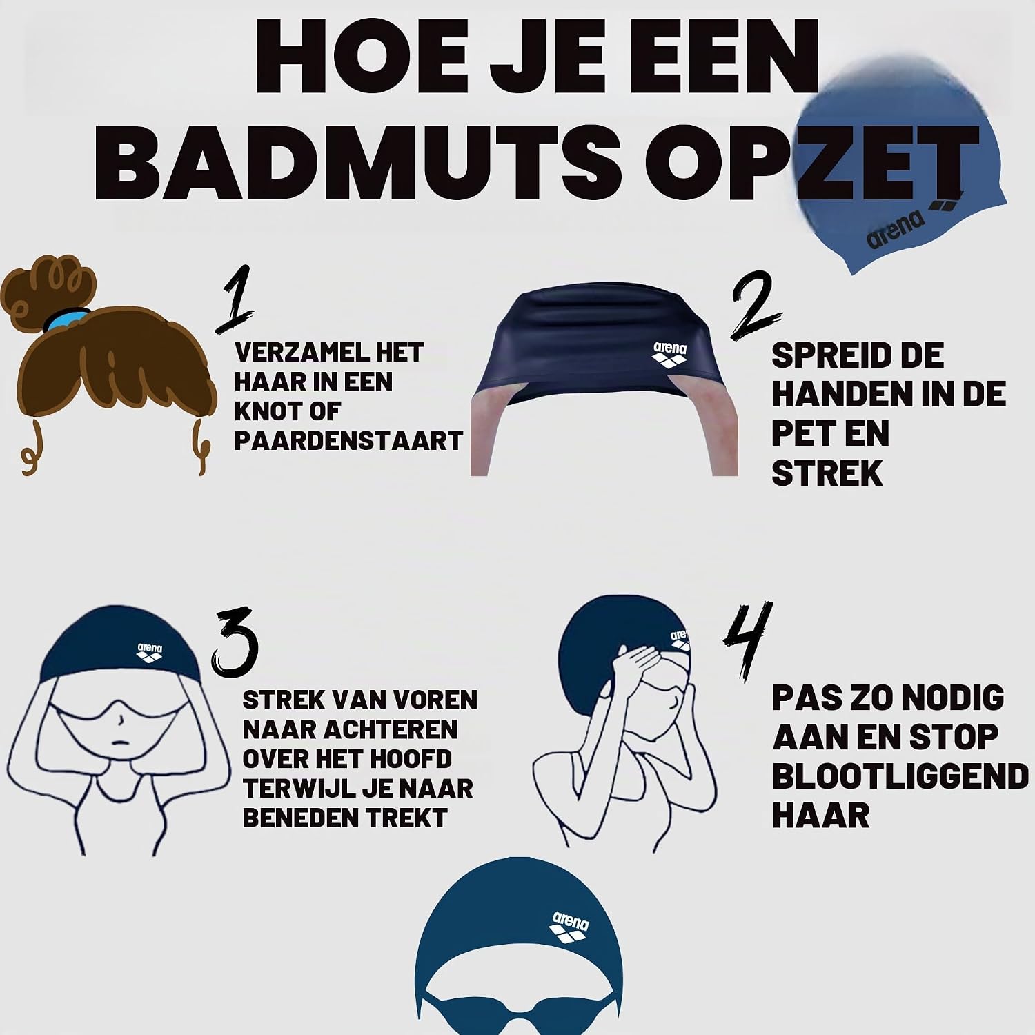 Thumbnail 5 de ARENA 91440-208-NS siliconen badmuts voor lang haar, PVC-vrij