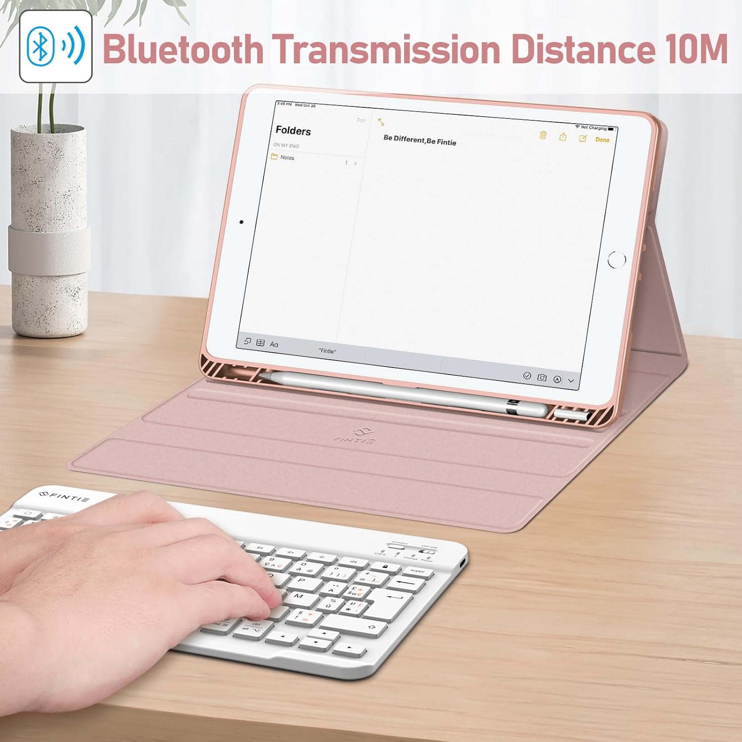 Thumbnail 4 de FINTIE Clavier AZERTY sans fil Bluetooth pour iPad 9e/8e/7e génération 10,2 pouces (coque rose, rangement pour stylet)
